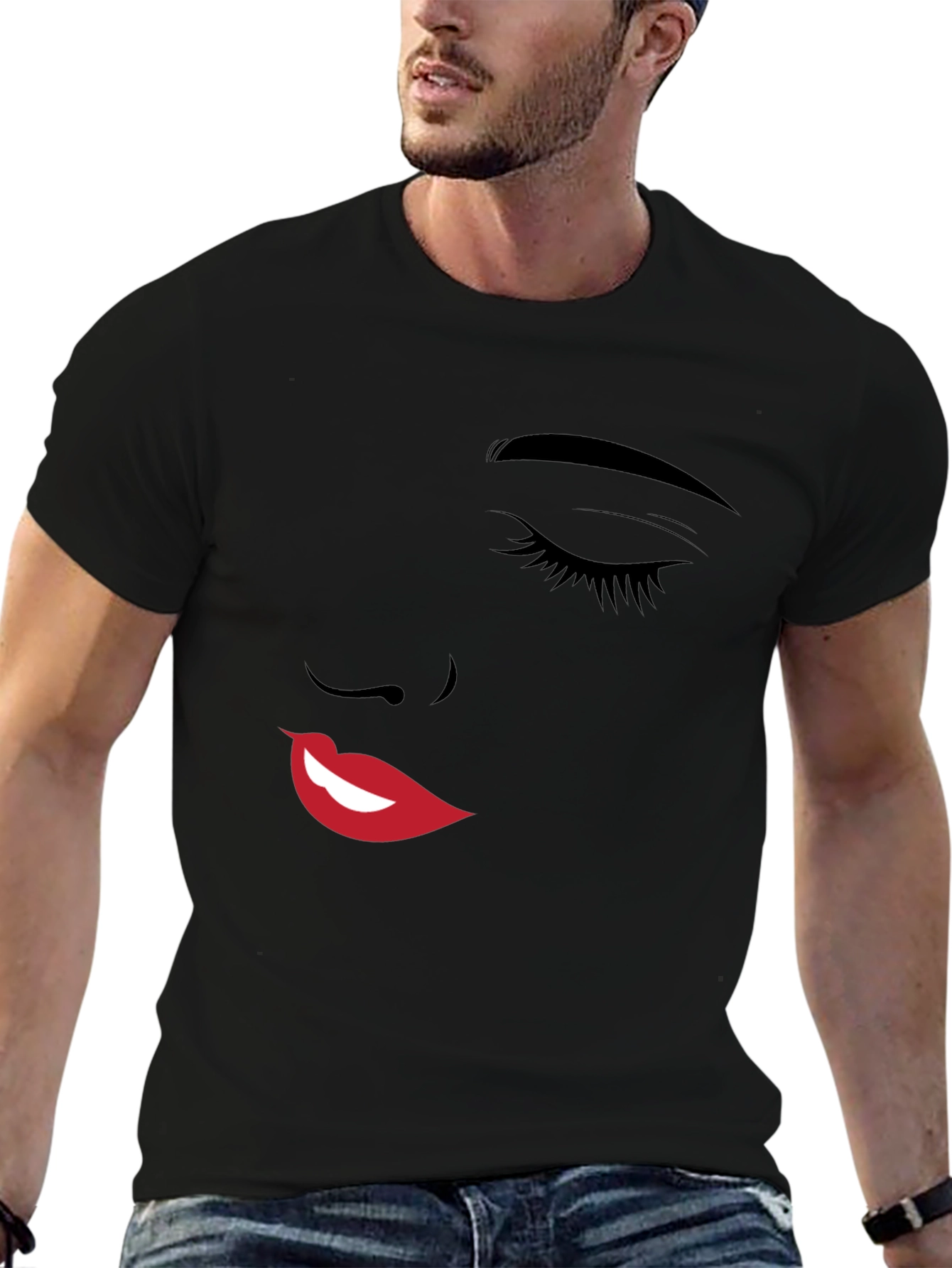 Abstract Face Graphic Black T-Shirt