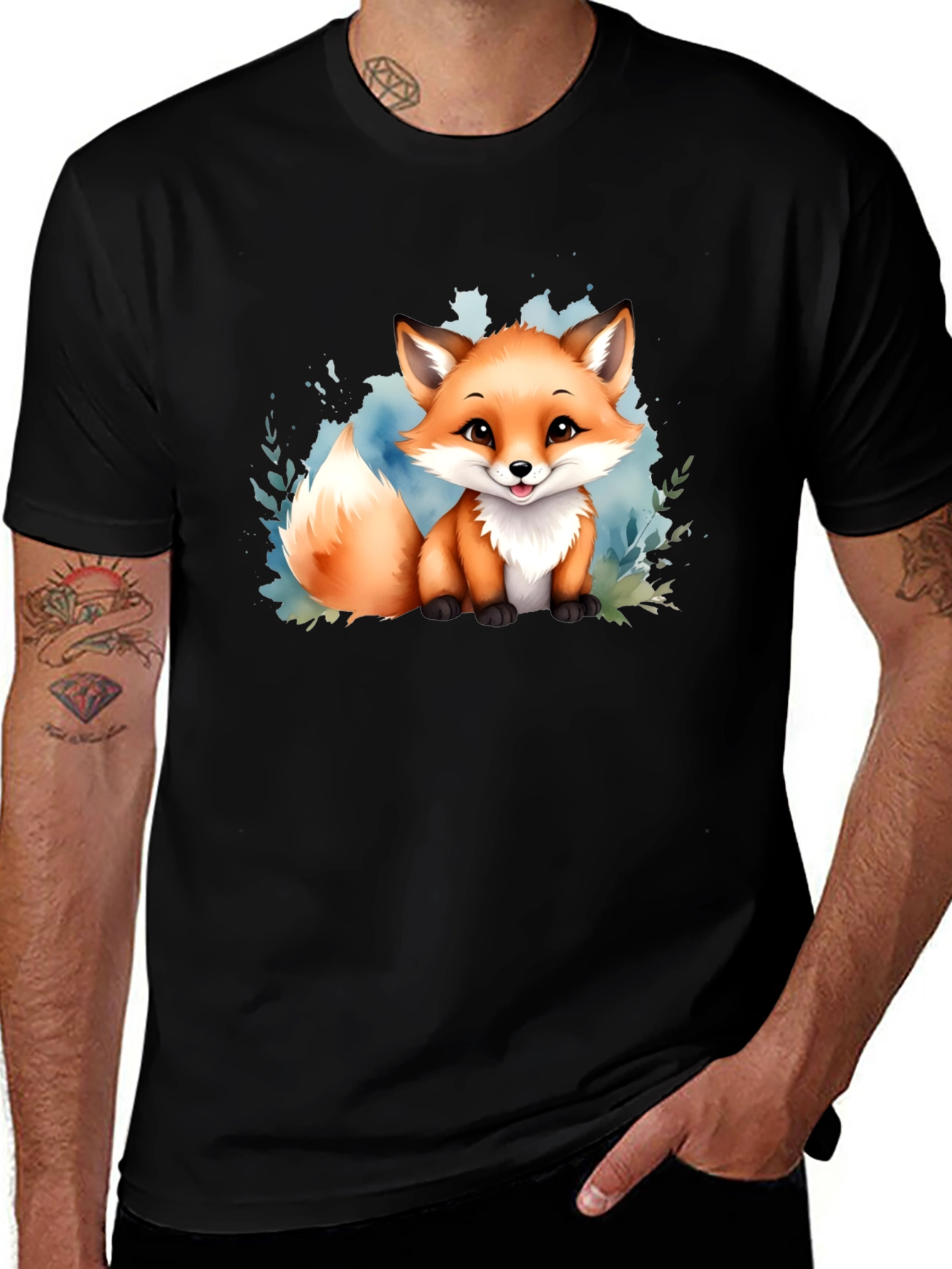 Cute Fox Graphic Tee - Black Unisex T-Shirt