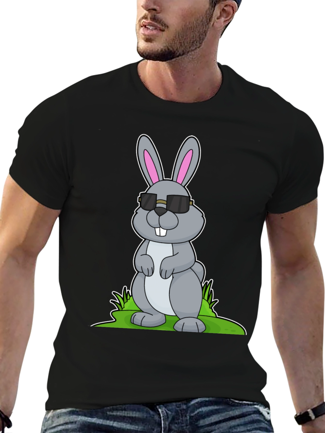 Cool Bunny Graphic Tee - Black