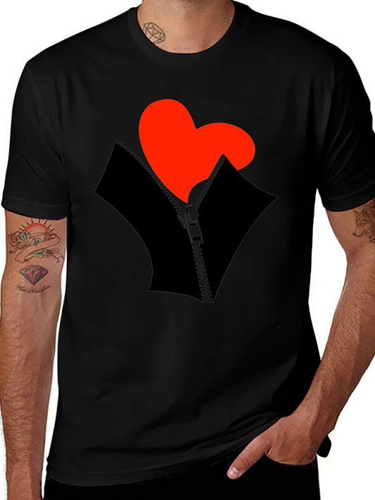 Heart Zipper Graphic Black T-Shirt