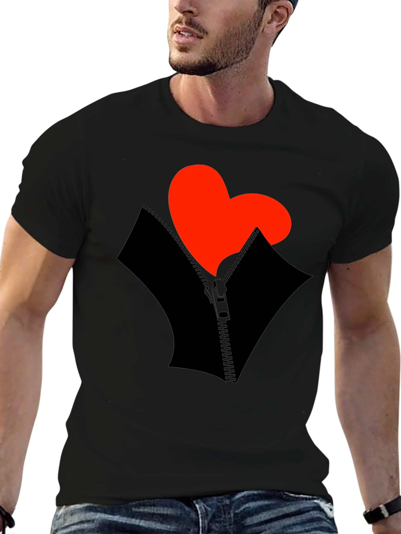 Heart Zipper Graphic Black T-Shirt