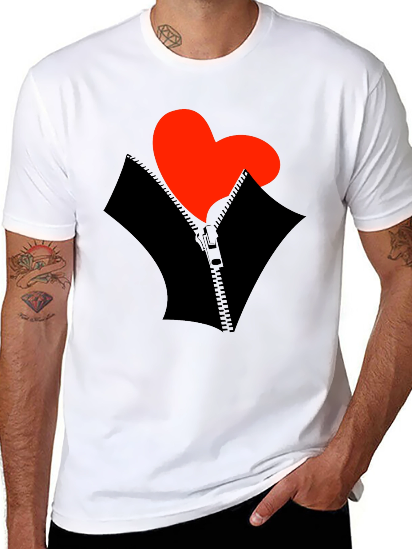 Heart Zipper Graphic Black T-Shirt