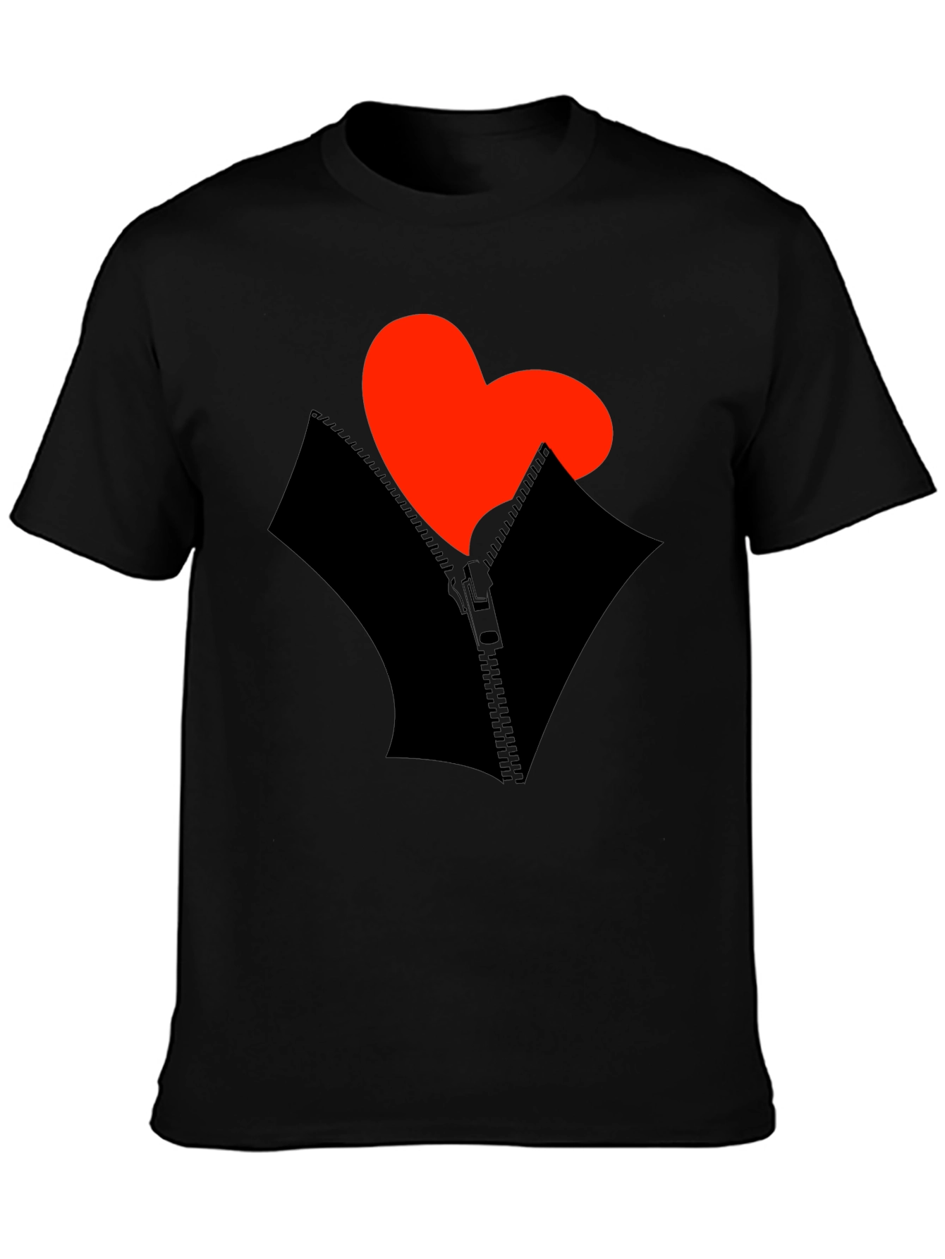 Heart Zipper Graphic Black T-Shirt