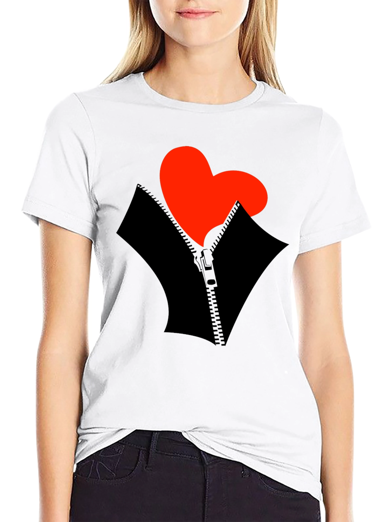 Heart Zipper Graphic Black T-Shirt