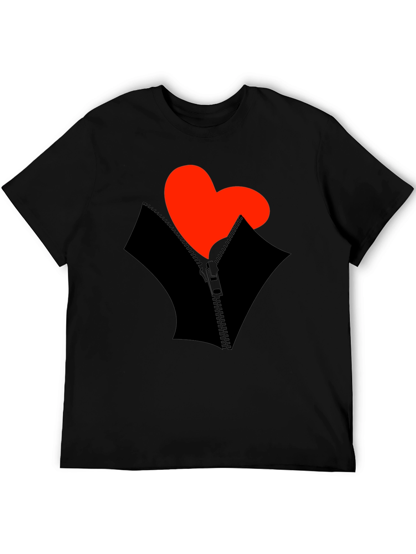 Heart Zipper Graphic Black T-Shirt