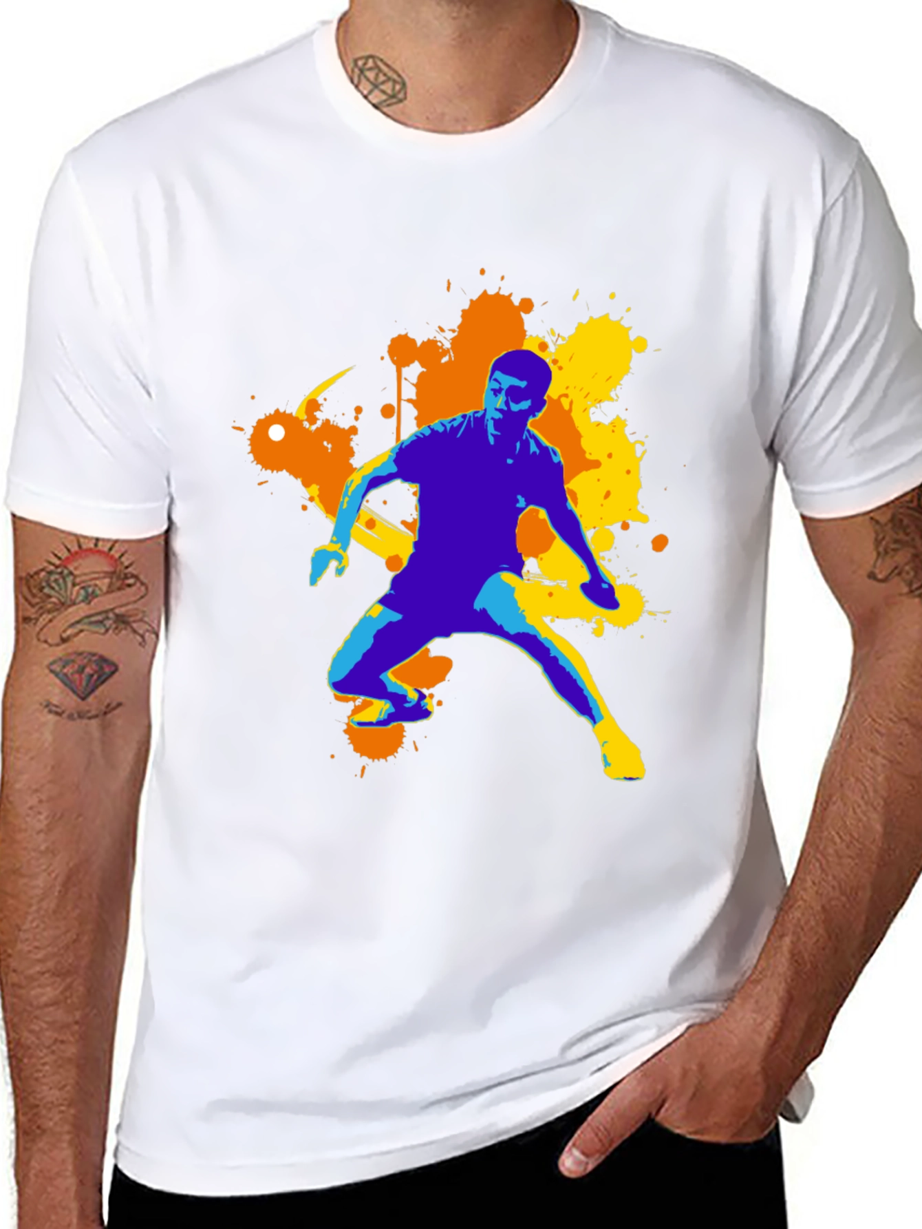 Abstract Athlete Graphic Tee - Black Cotton T-Shirt