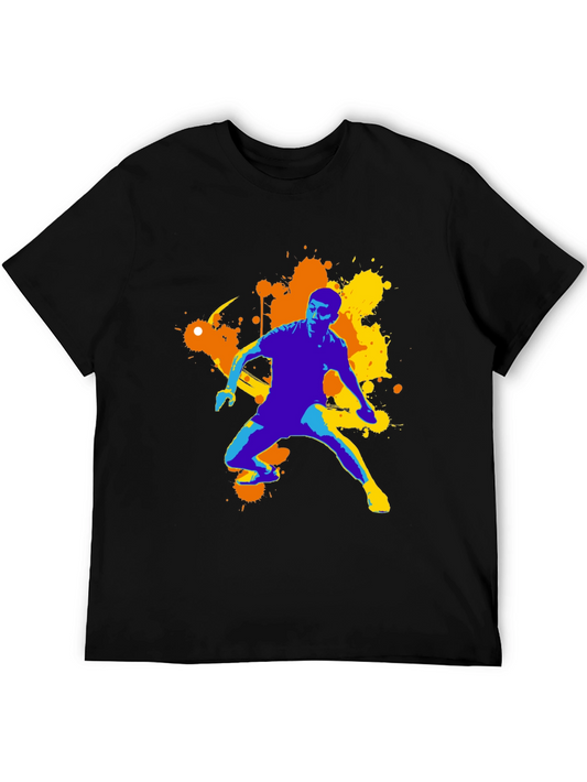Abstract Athlete Graphic Tee - Black Cotton T-Shirt