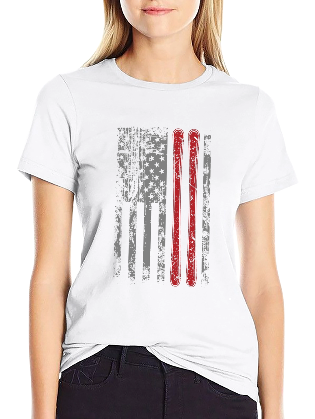 Distressed US Flag Ski T-Shirt - Patriotic Sportswear