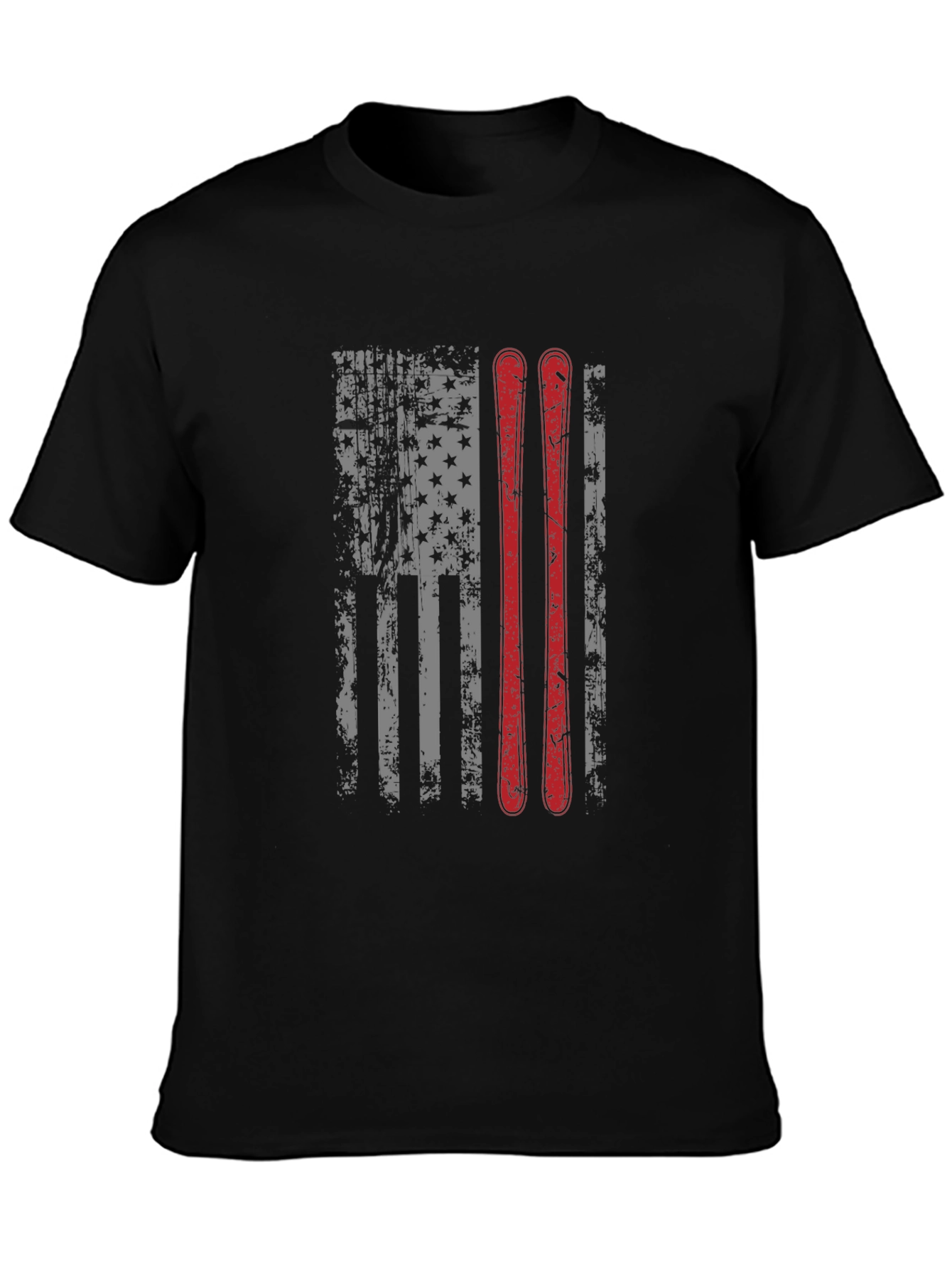 Distressed US Flag Ski T-Shirt - Patriotic Sportswear
