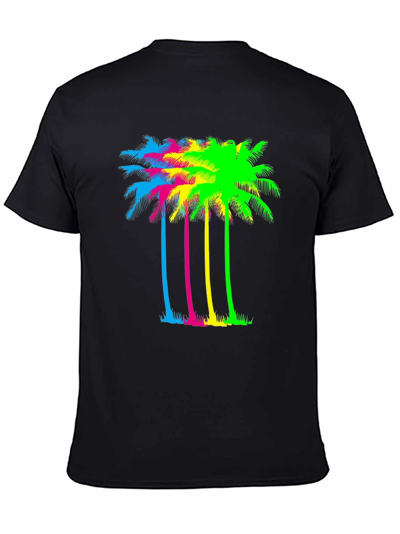 Vibrant Palm Tree Graphic Tee - Black Cotton Blend