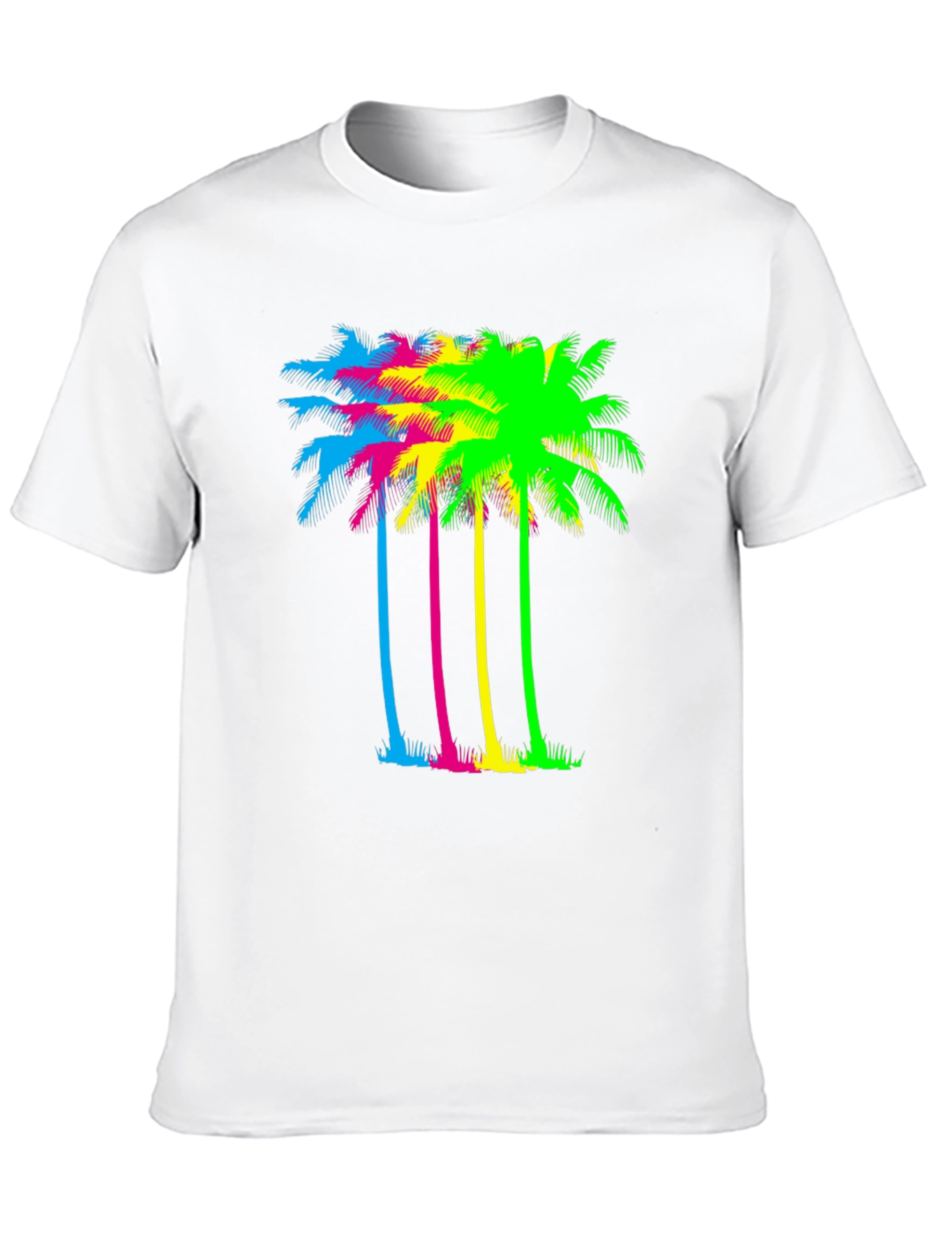 Vibrant Palm Tree Graphic Tee - Black Cotton Blend