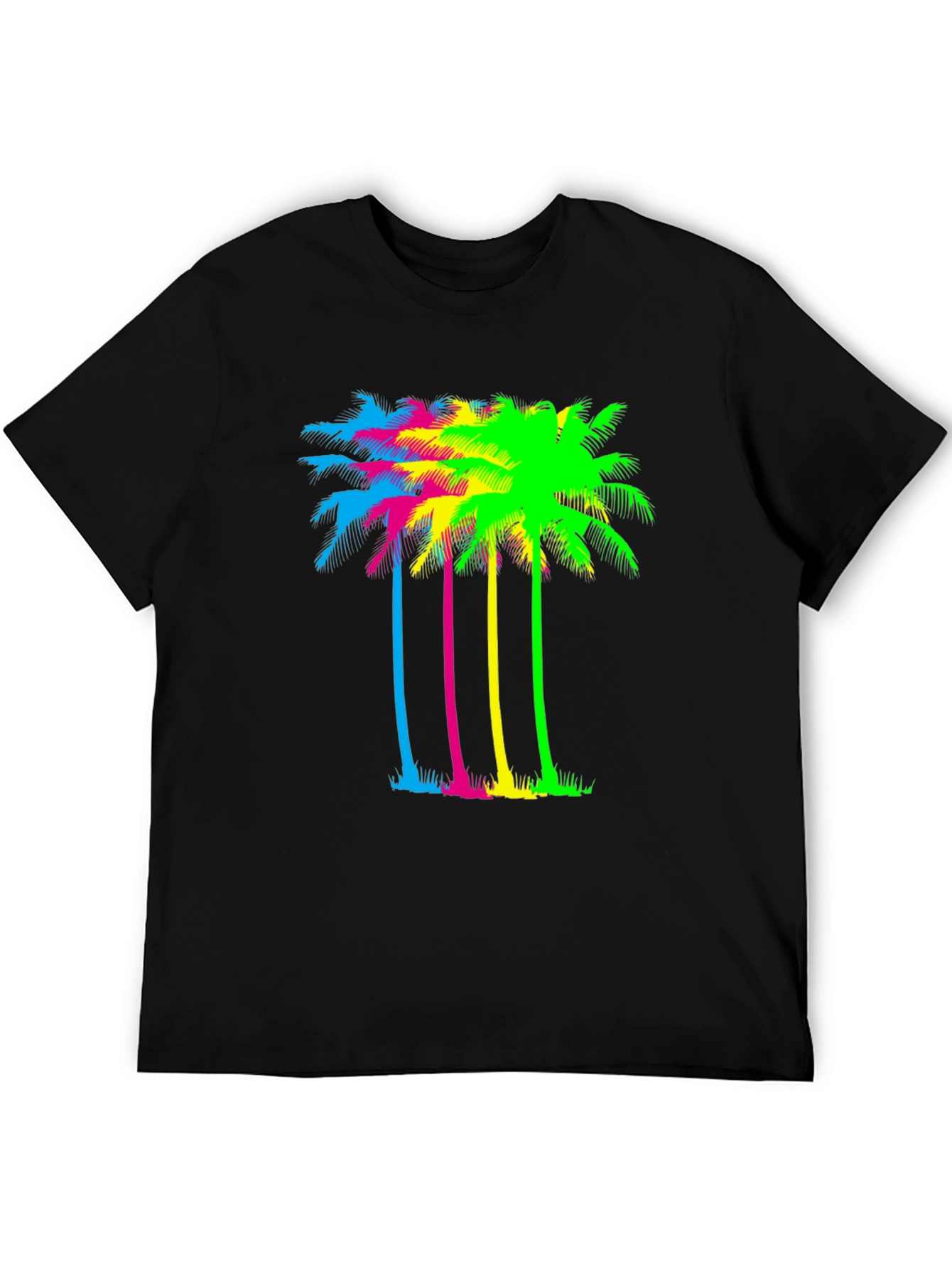 Vibrant Palm Tree Graphic Tee - Black Cotton Blend