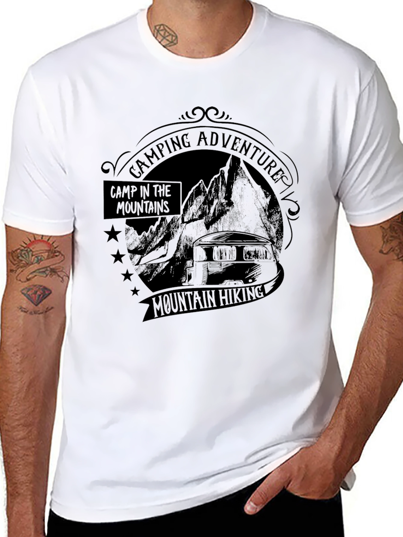 Camping Adventure Mountain Hiking Black T-Shirt