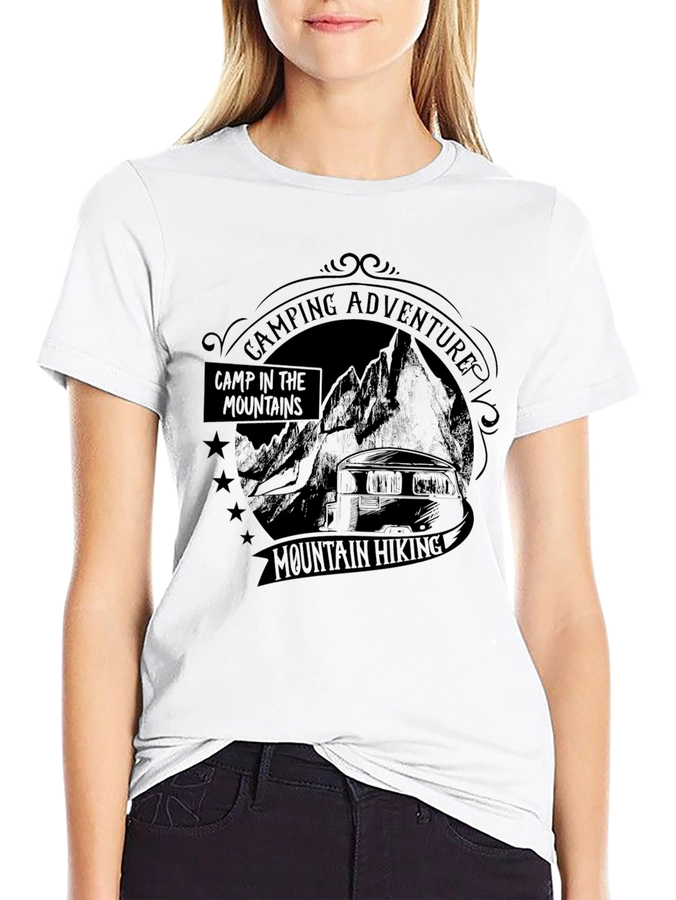 Camping Adventure Mountain Hiking Black T-Shirt