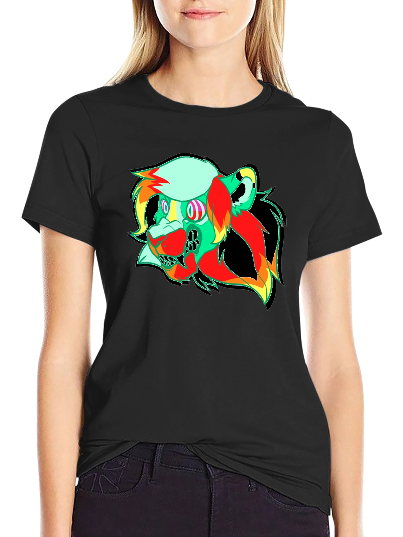 Vibrant Graphic Tee - Abstract Lion Head Design