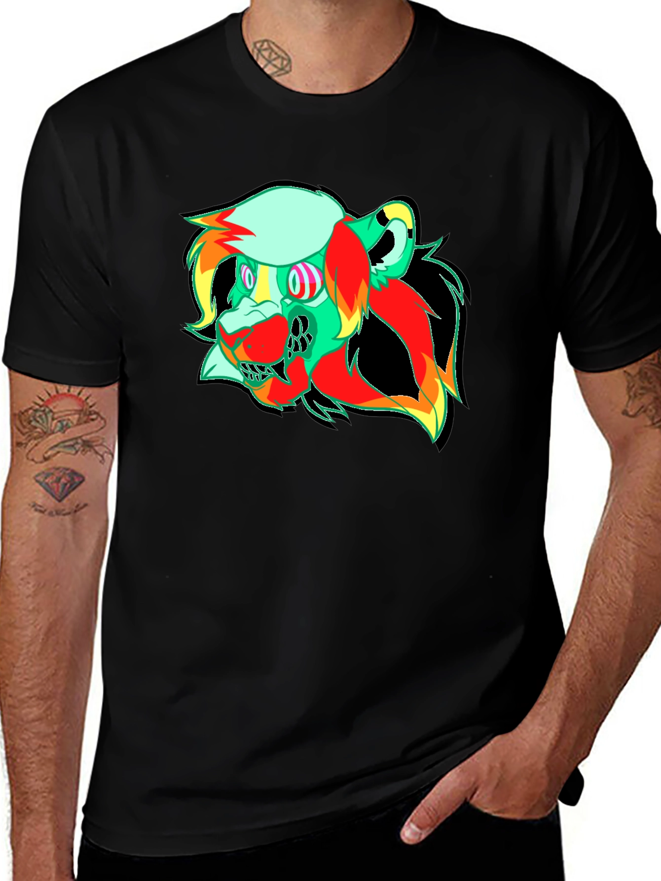 Vibrant Graphic Tee - Abstract Lion Head Design