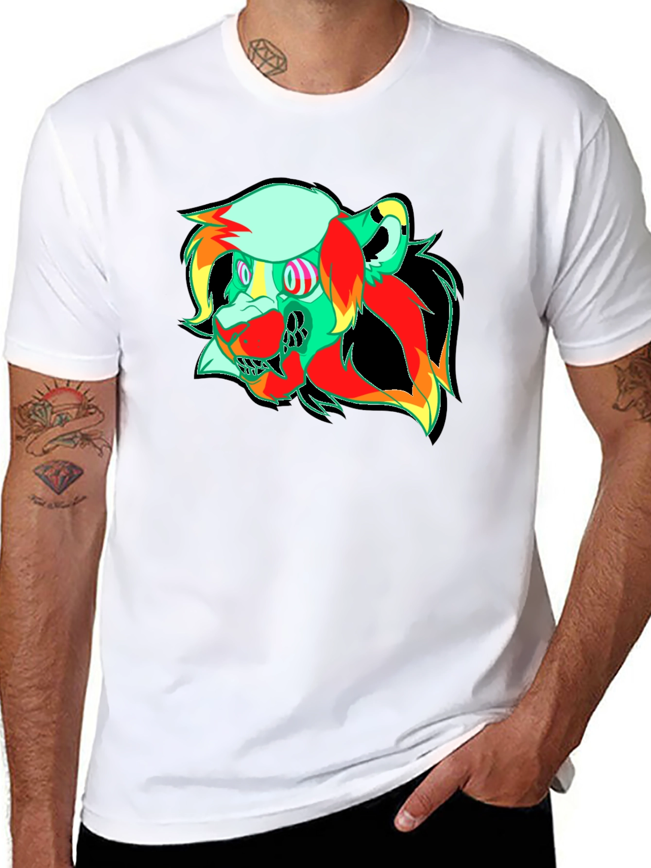 Vibrant Graphic Tee - Abstract Lion Head Design