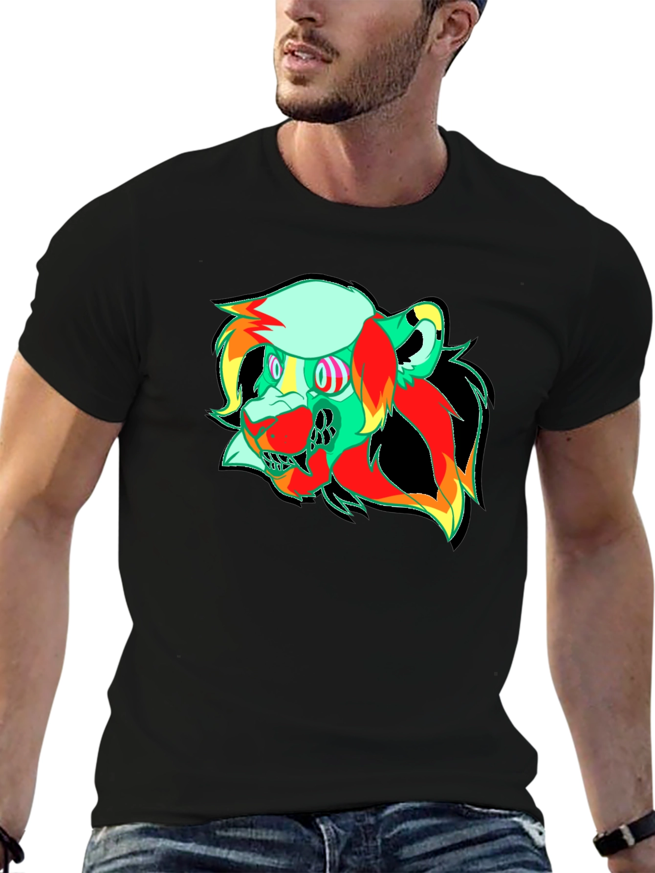 Vibrant Graphic Tee - Abstract Lion Head Design
