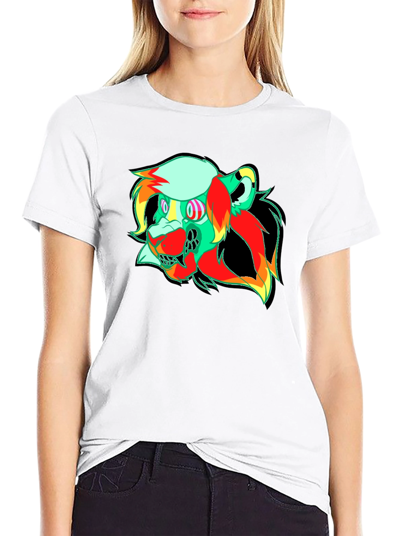 Vibrant Graphic Tee - Abstract Lion Head Design