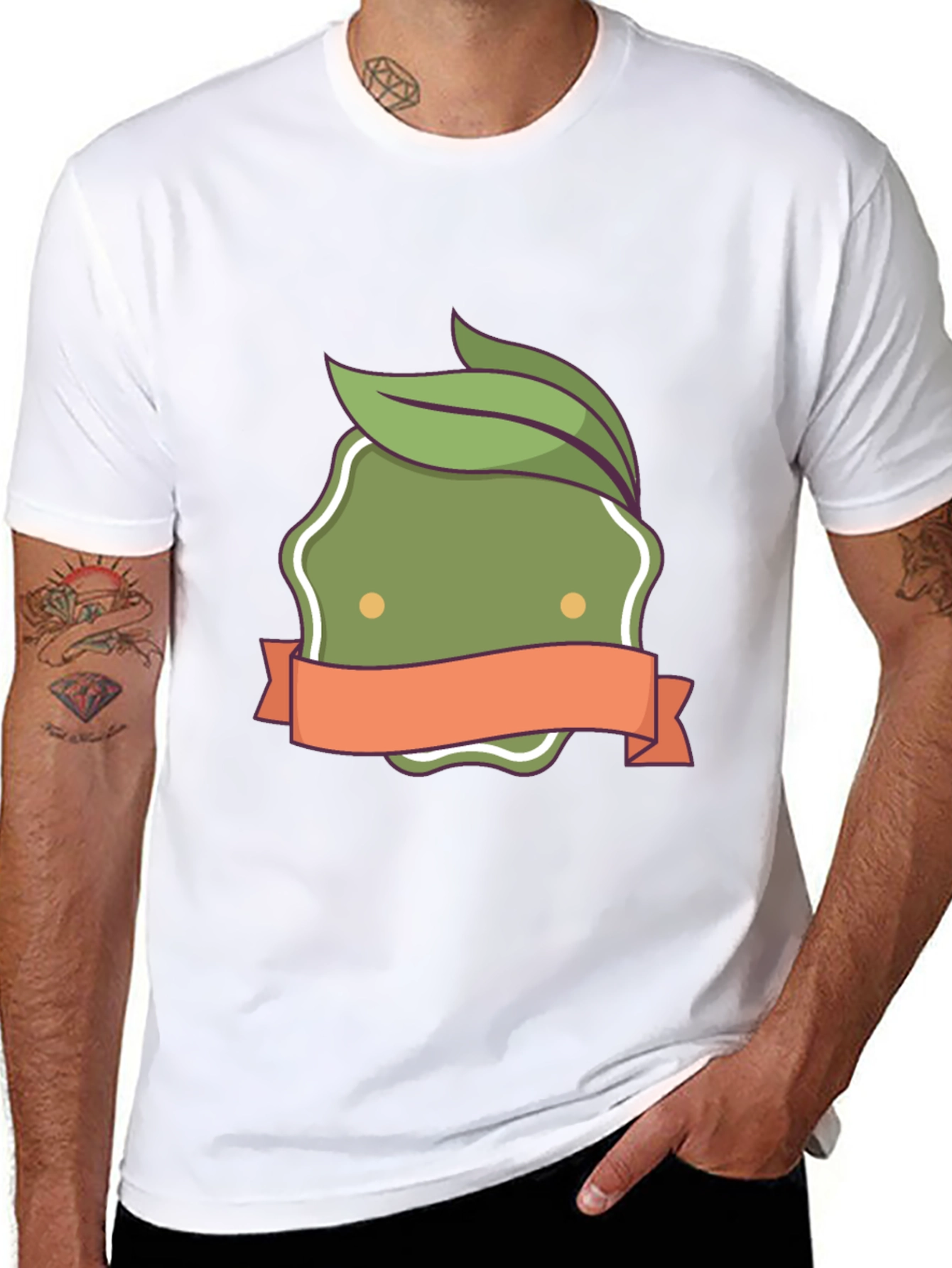 Olive Green Leaf Emblem Black T-Shirt