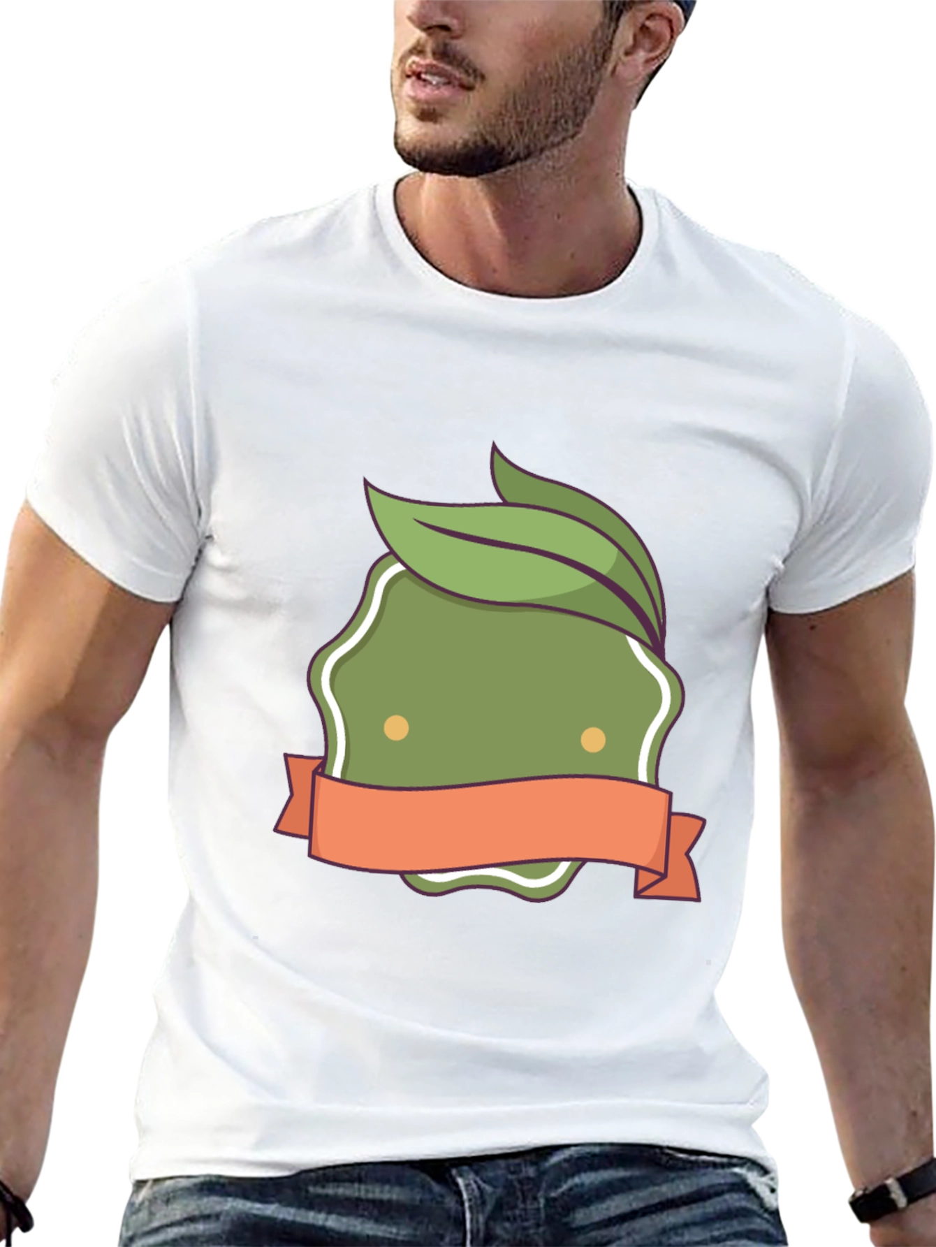 Olive Green Leaf Emblem Black T-Shirt