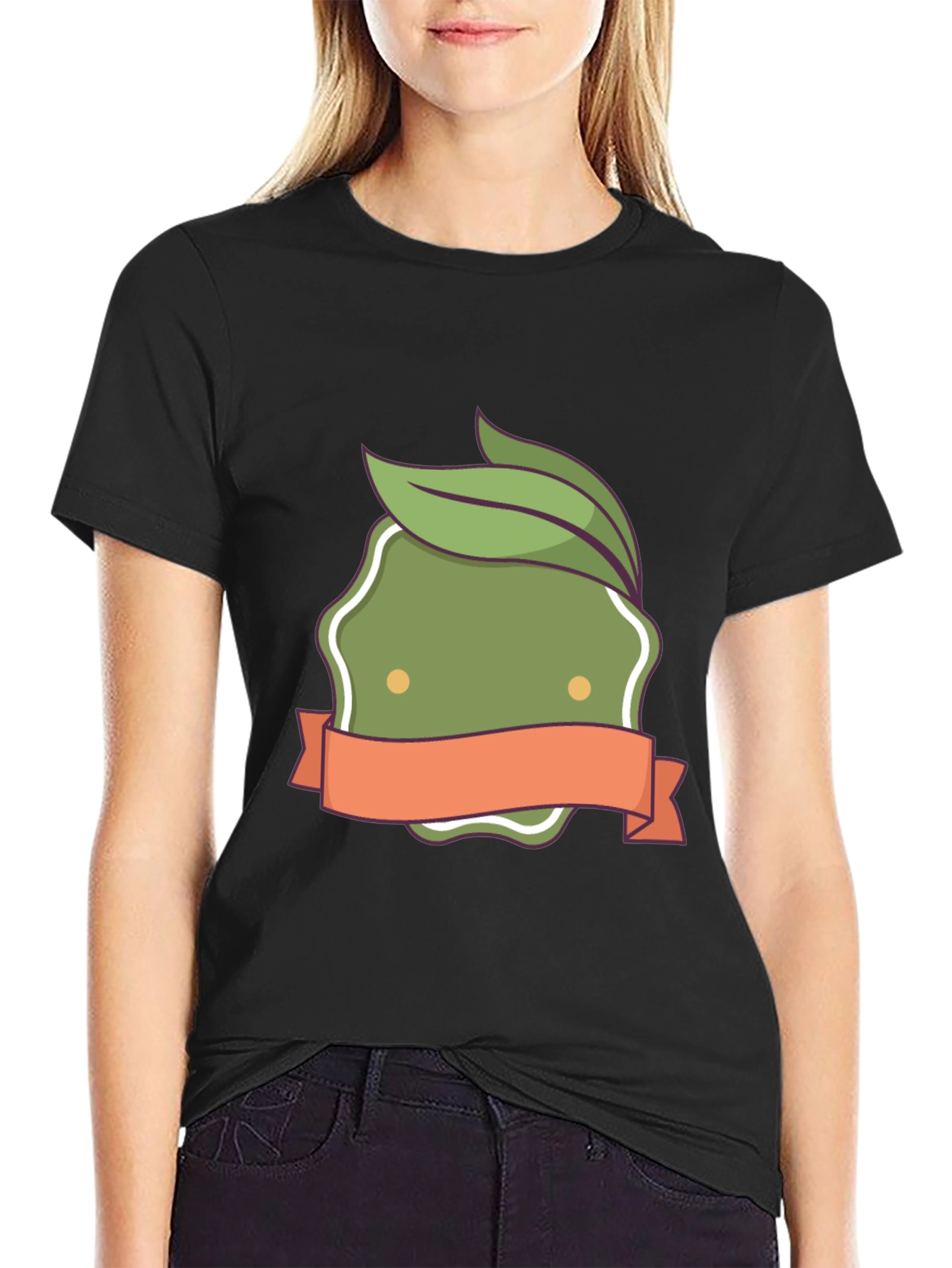 Olive Green Leaf Emblem Black T-Shirt