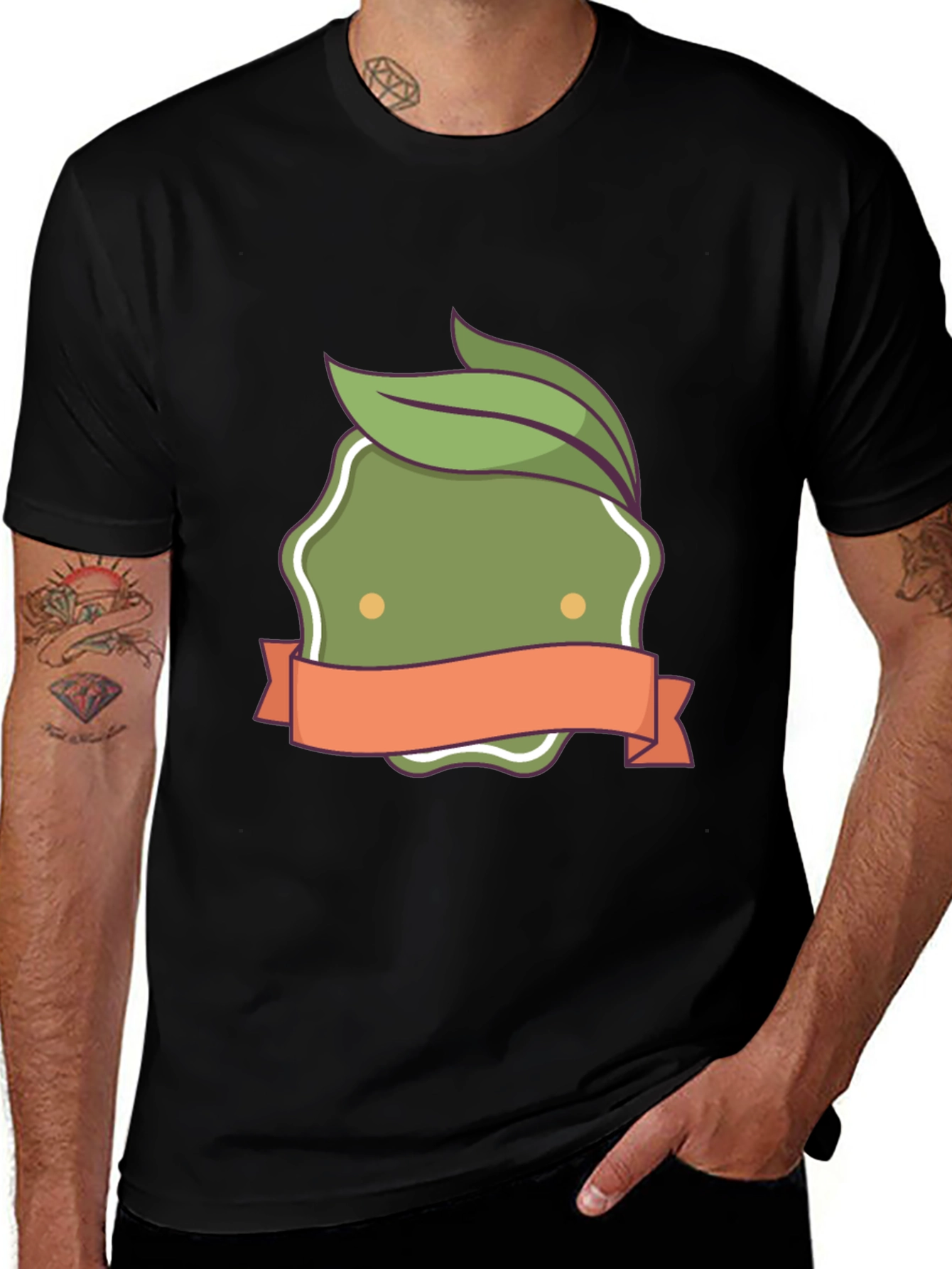 Olive Green Leaf Emblem Black T-Shirt