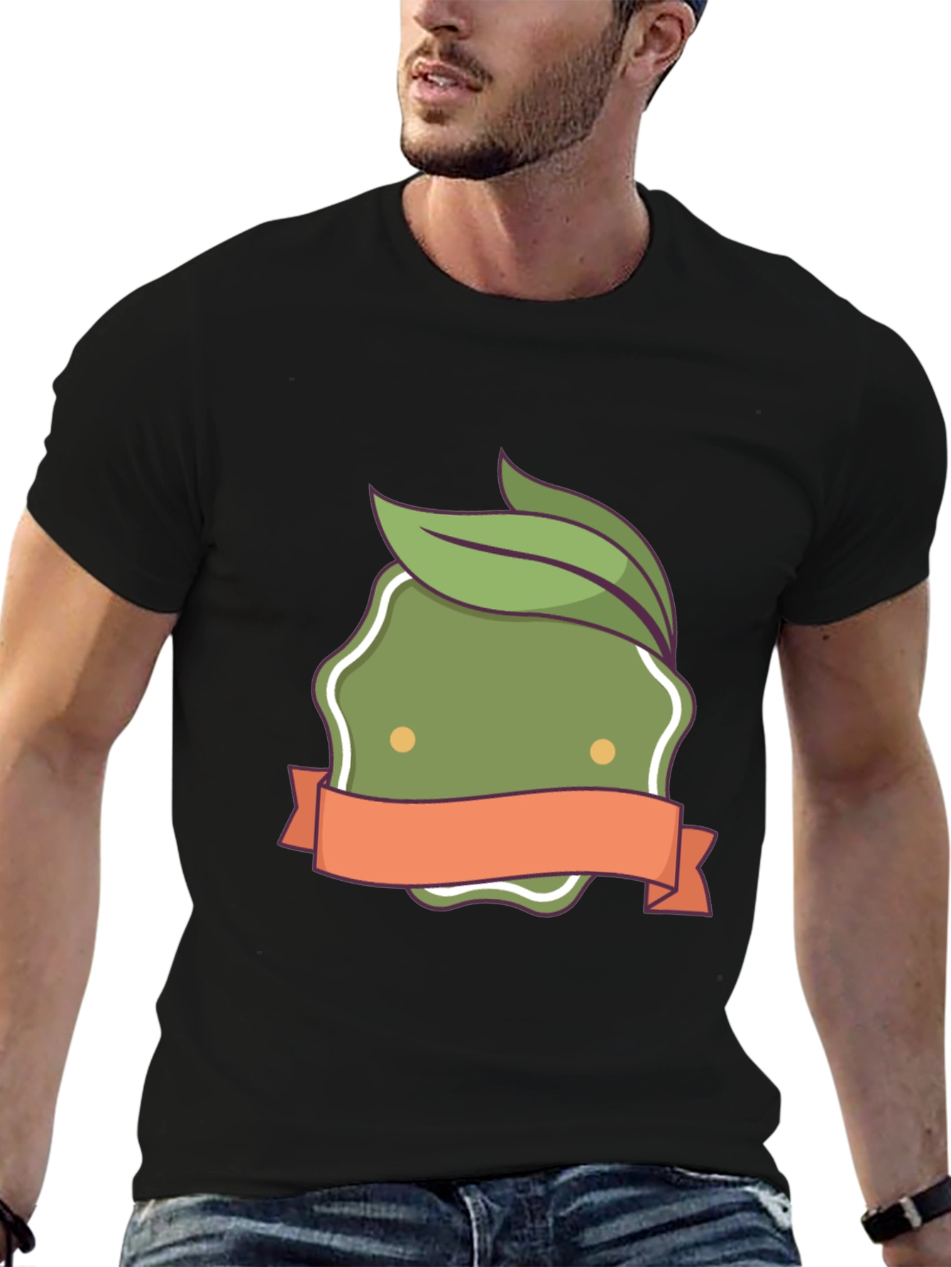 Olive Green Leaf Emblem Black T-Shirt
