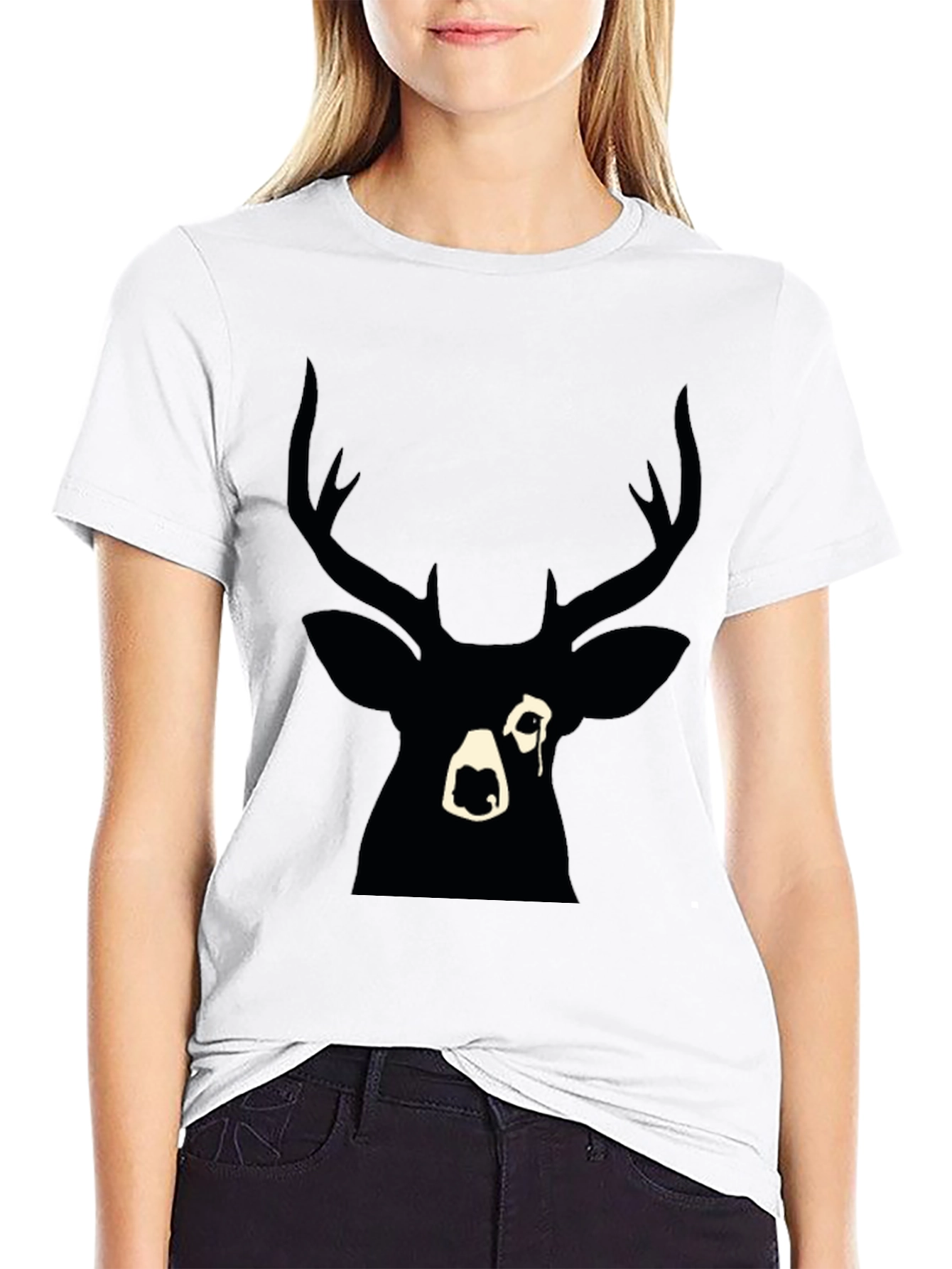 Black Deer Graphic Print T-Shirt - Modern Style