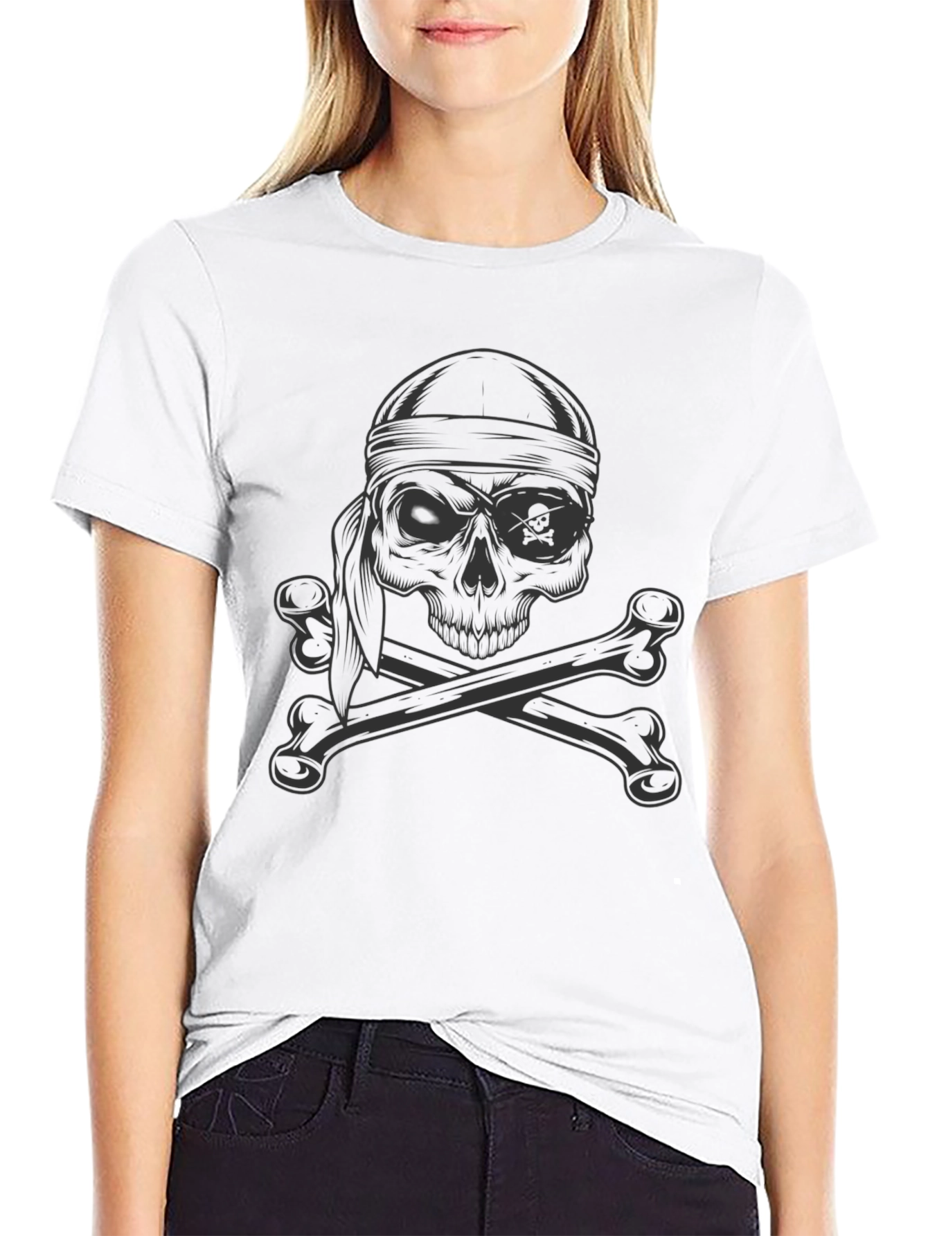 Skull and Crossbones Graphic Tee - Black