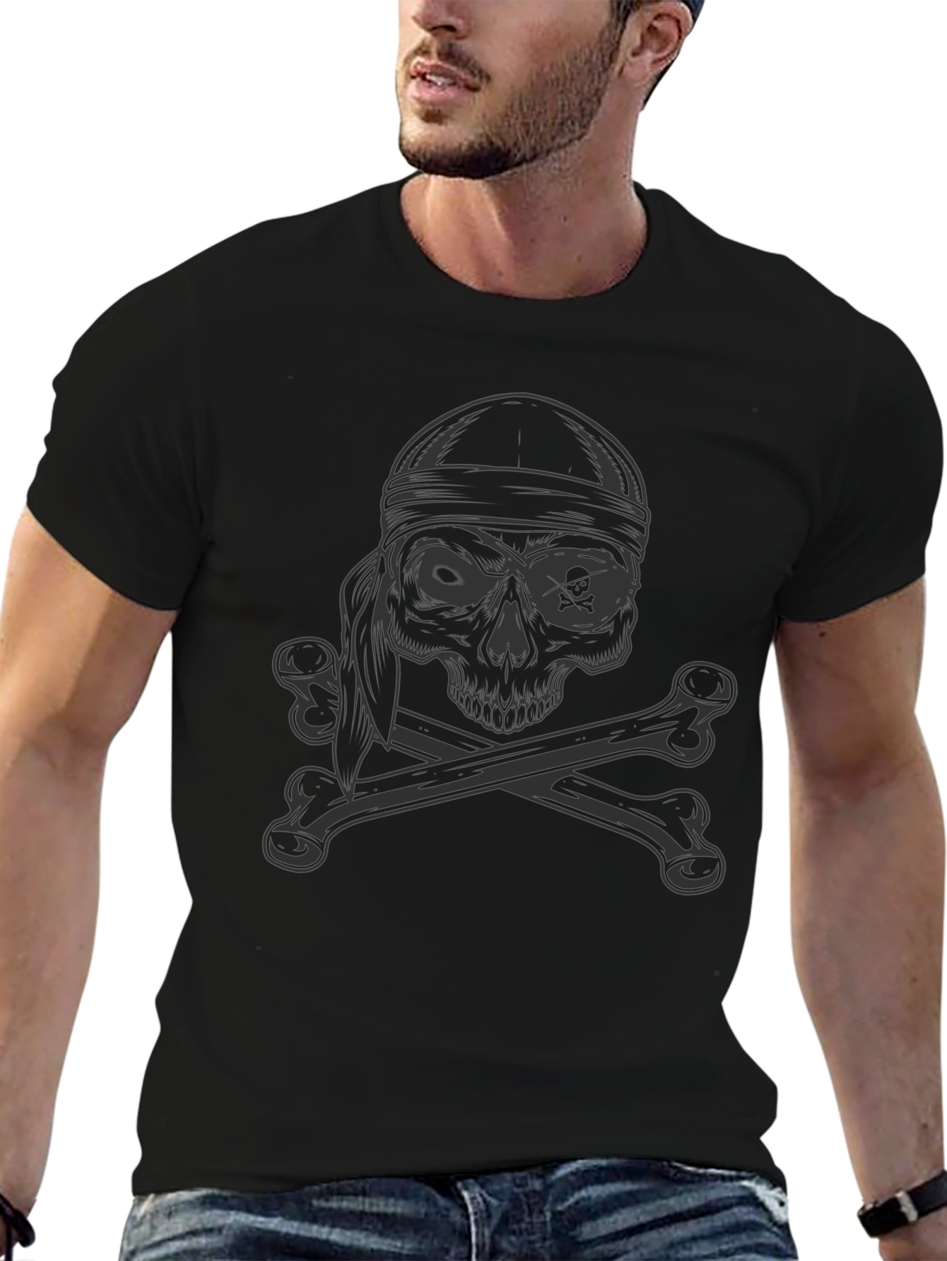 Skull and Crossbones Graphic Tee - Black
