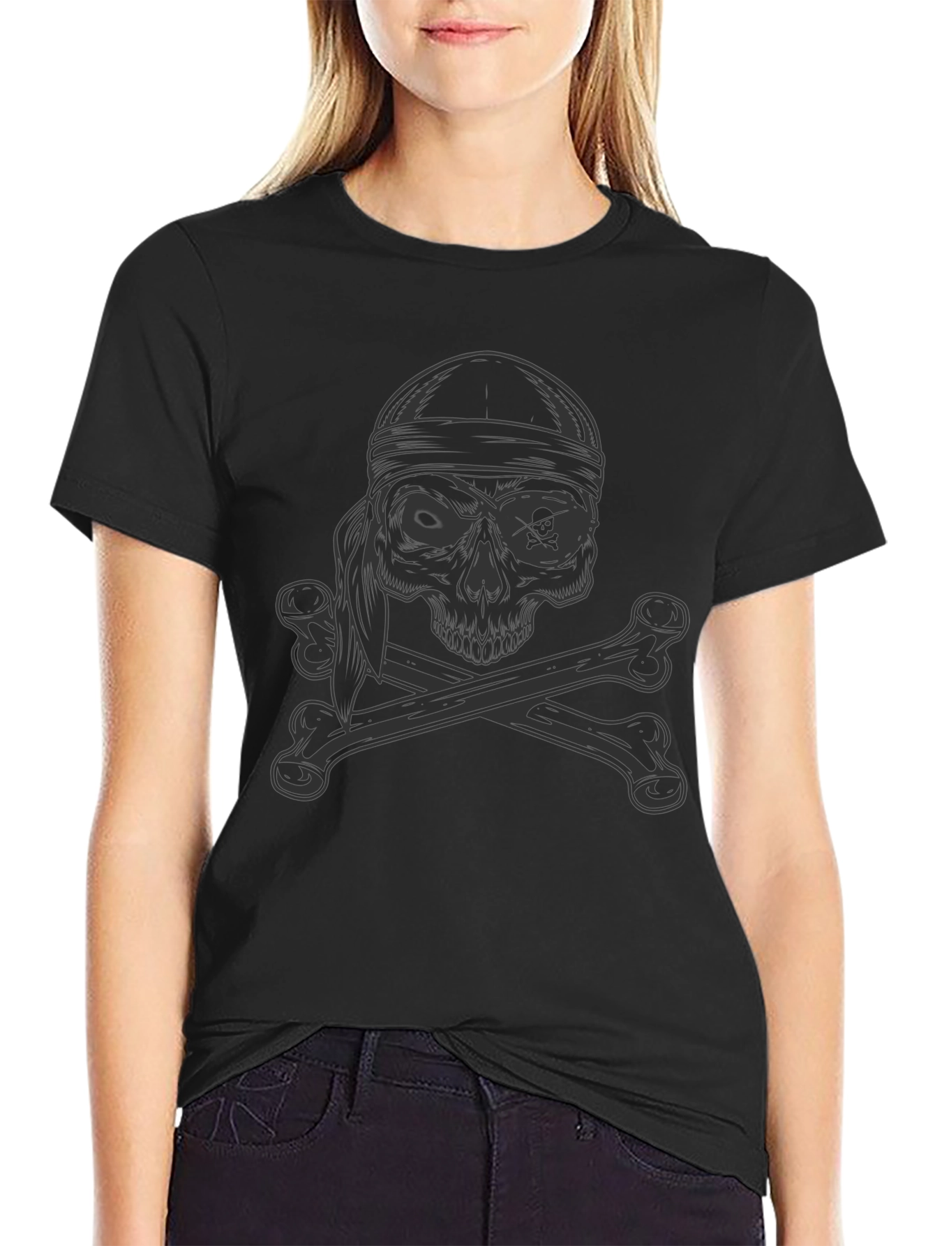 Skull and Crossbones Graphic Tee - Black