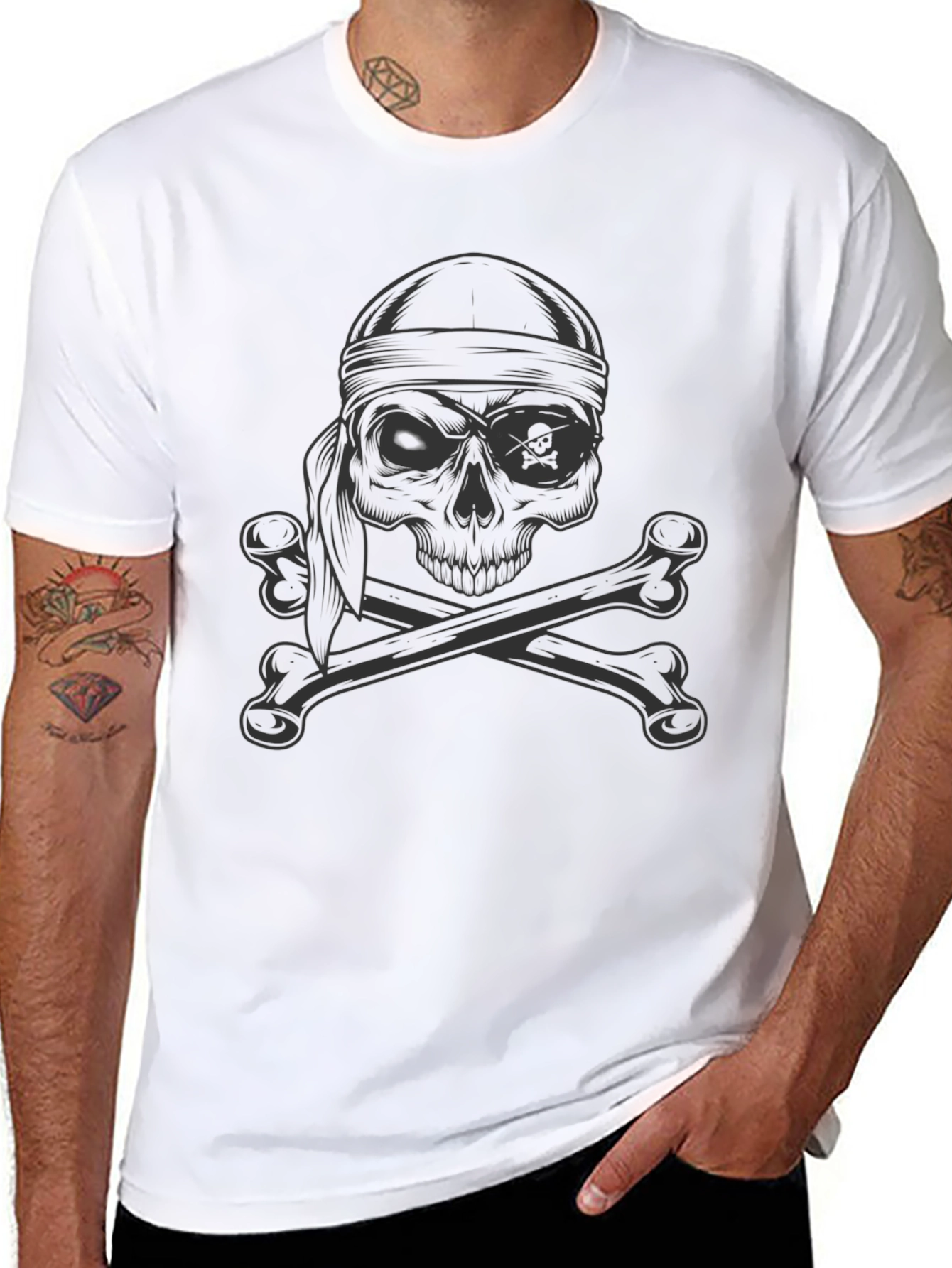 Skull and Crossbones Graphic Tee - Black