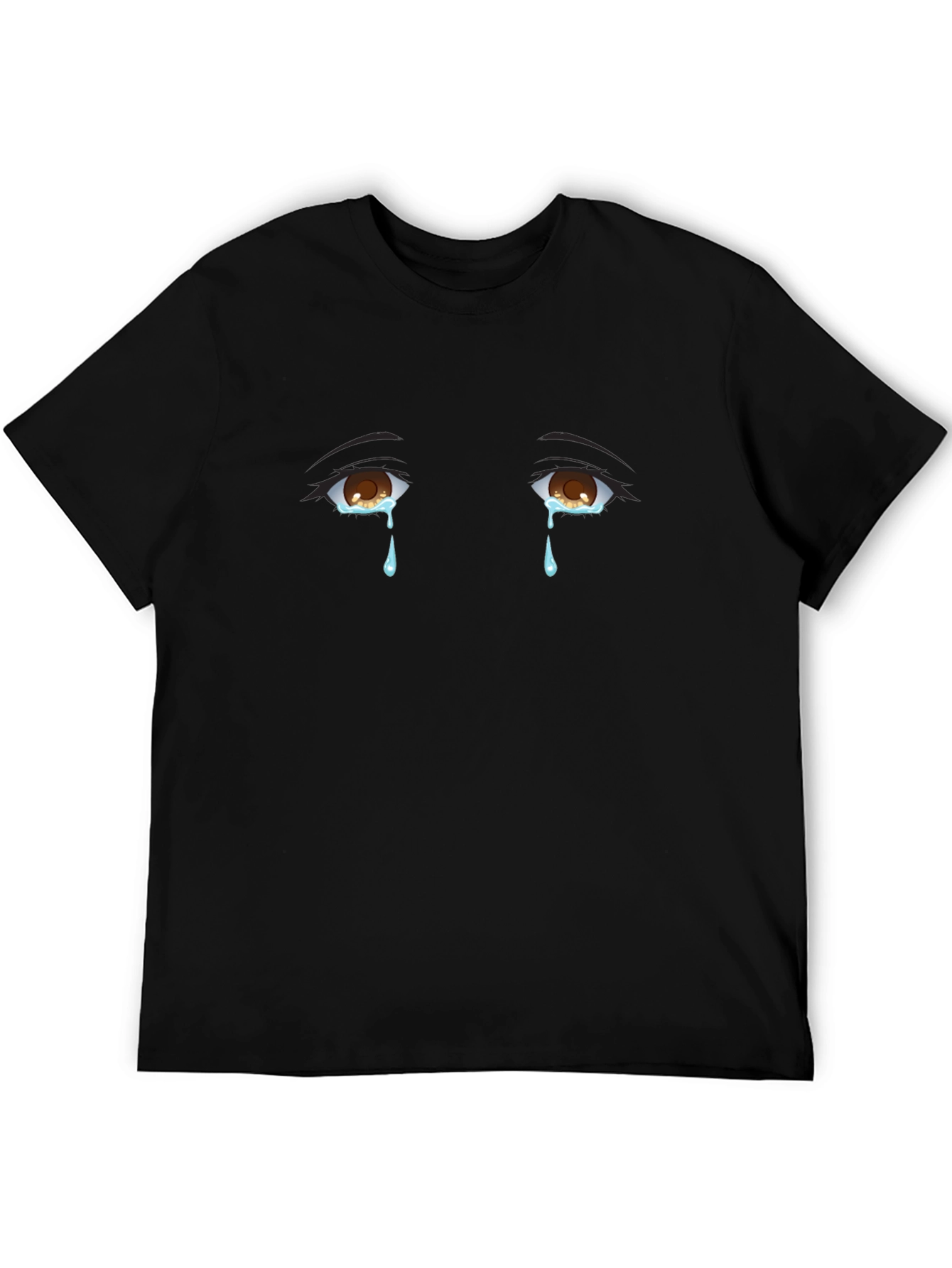 Crying Anime Eyes Black Tee - Expressive Graphic T-Shirt