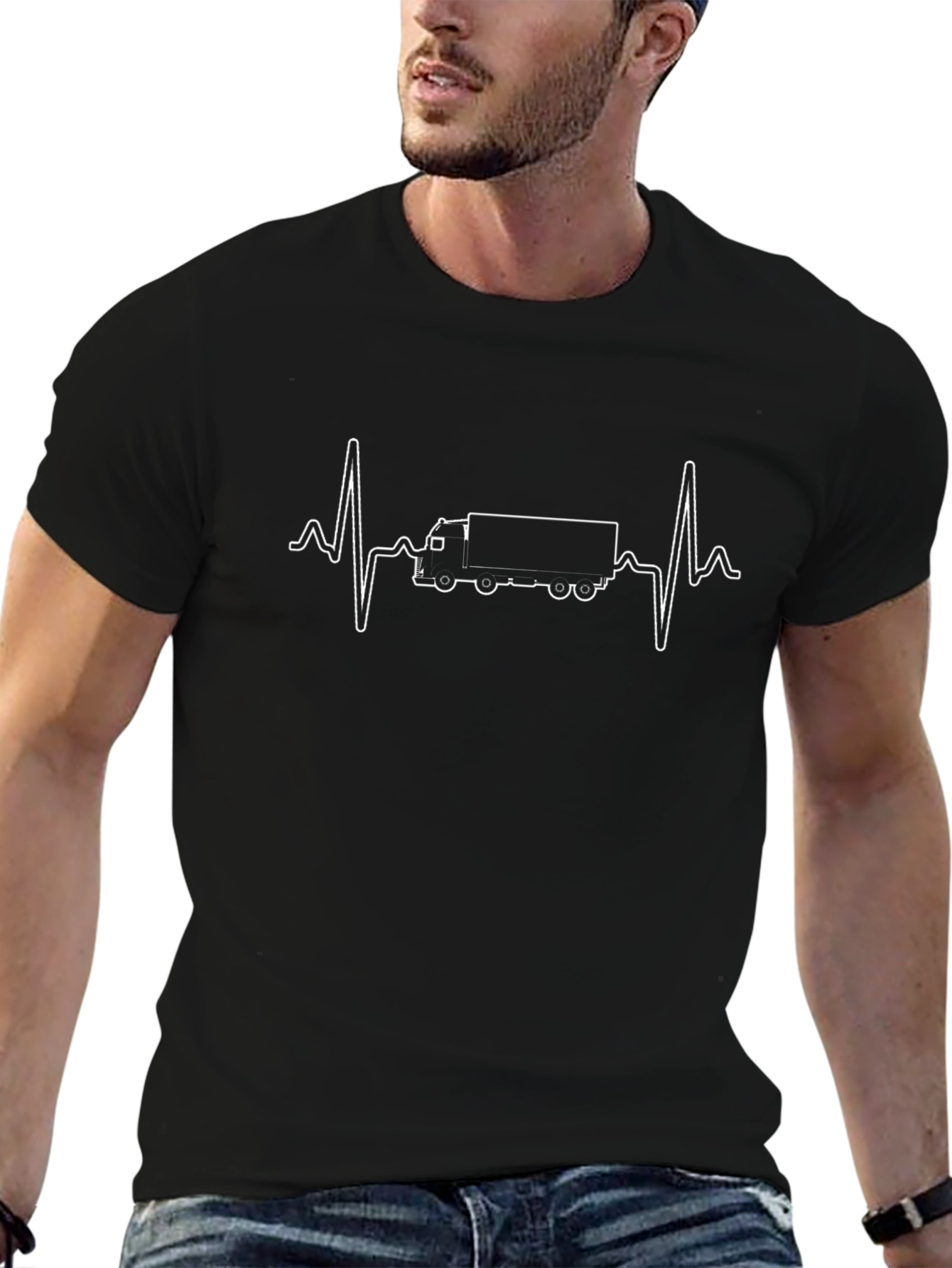 Trucker Heartbeat Black T-Shirt
