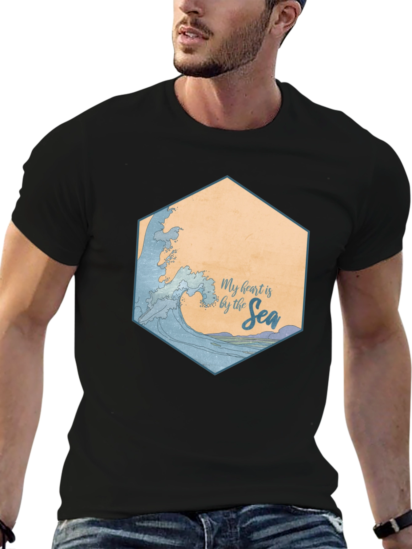My Heart is by the Sea Black T-Shirt