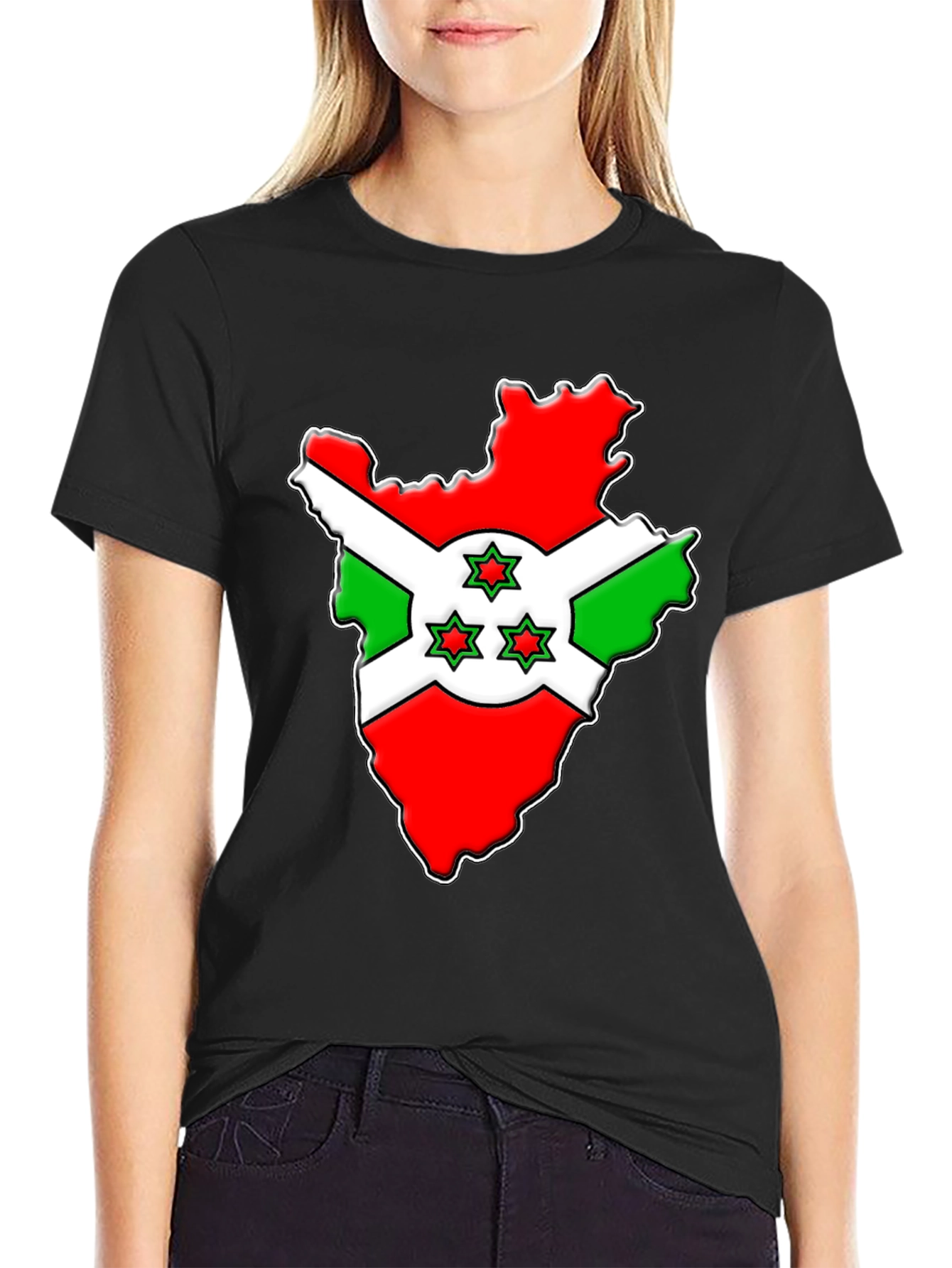 Burundi Flag Map T-Shirt - Black