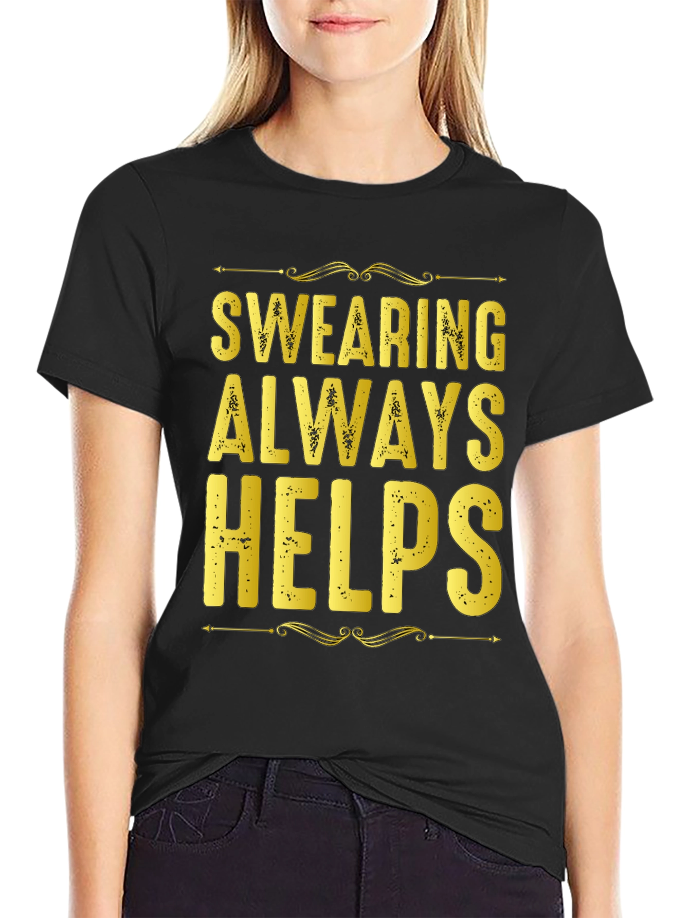 Swearing Always Helps Graphic Tee - Black T-Shirt