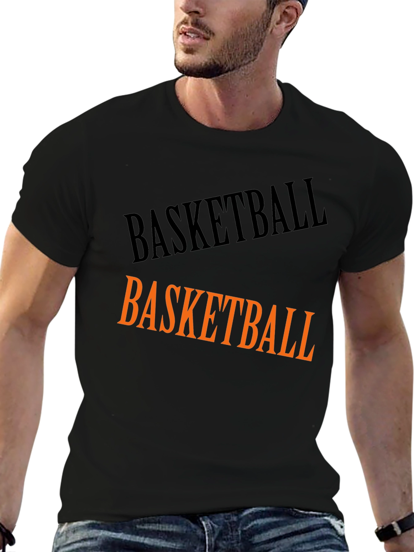 Basketball Graphic Tee - Black Cotton T-Shirt