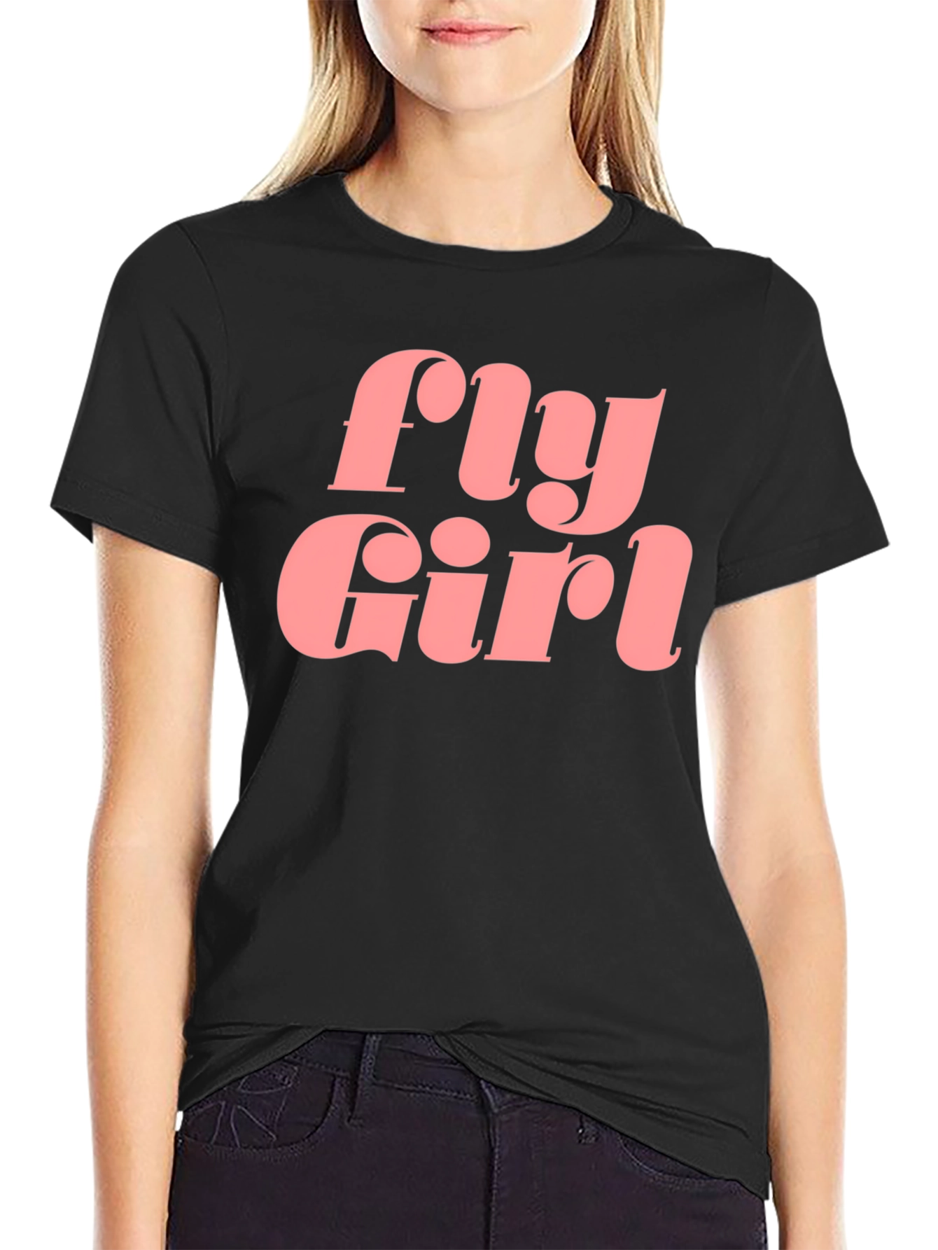 Fly Girl Graphic Tee - Retro Style Black T-Shirt