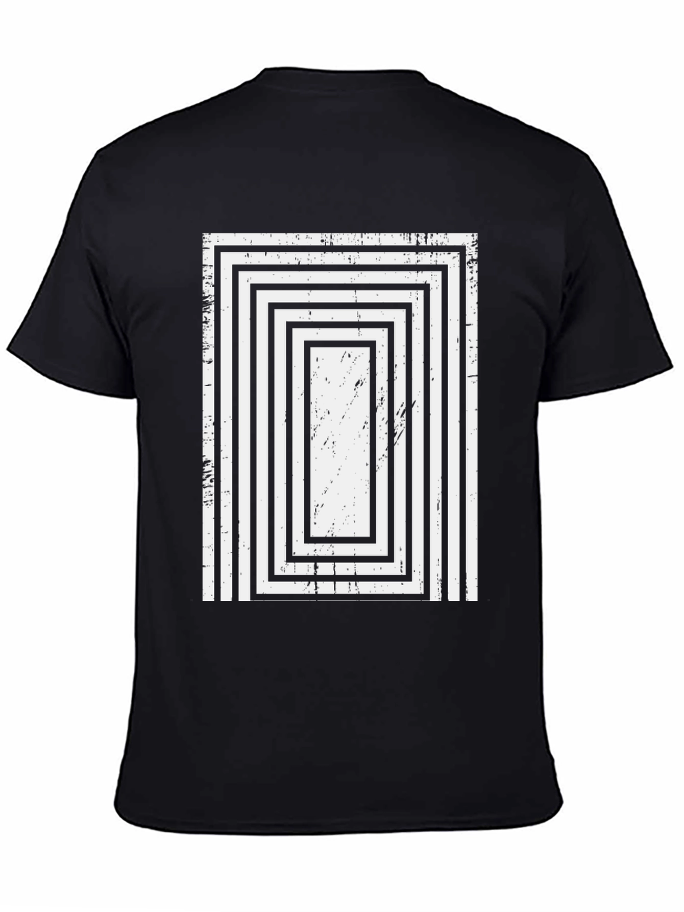 Retro Rectangle Pattern Black T-Shirt