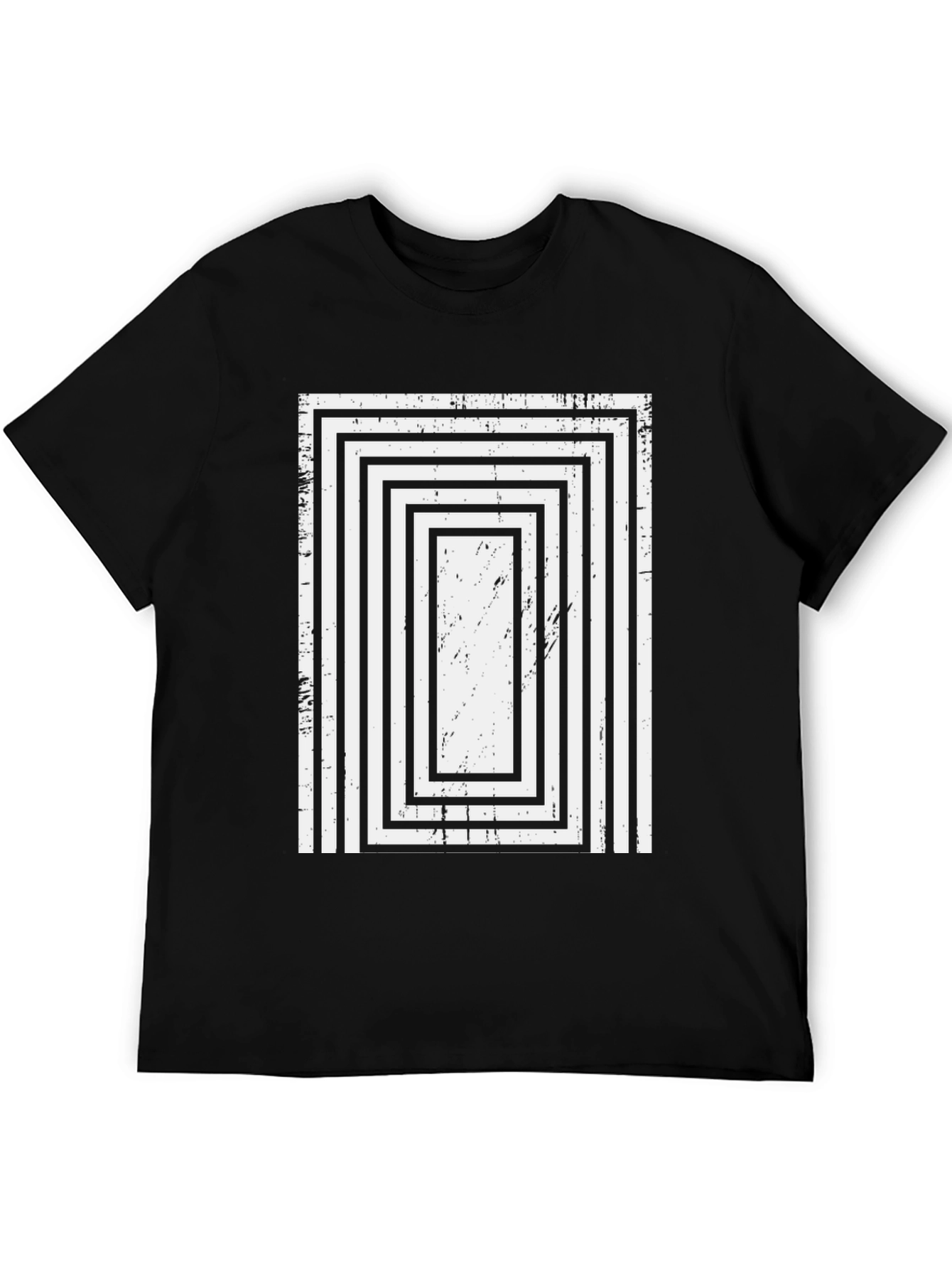 Retro Rectangle Pattern Black T-Shirt