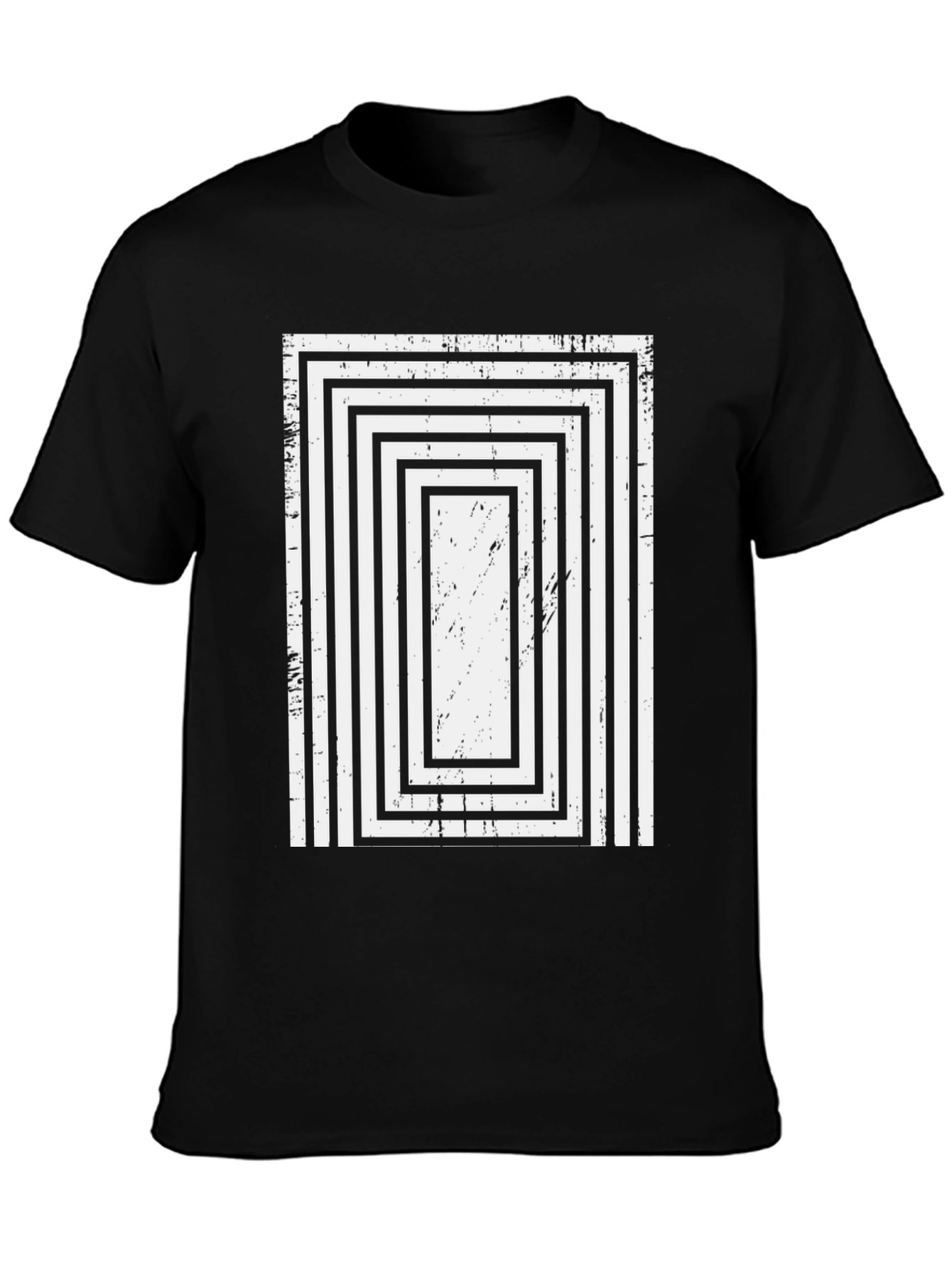 Retro Rectangle Pattern Black T-Shirt