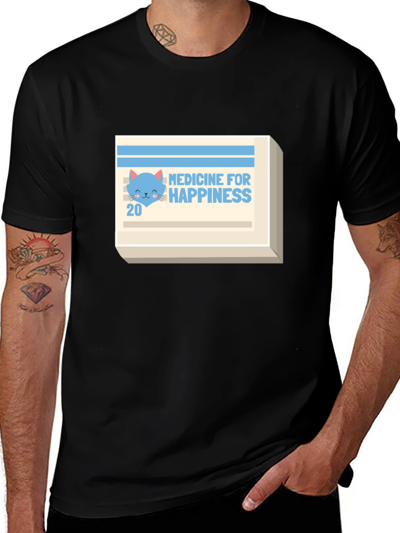 Medicine for Happiness T-Shirt - Cute Cat Design