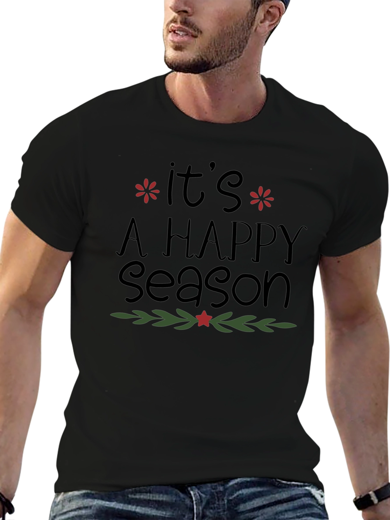 Happy Season Graphic Tee - Black Christmas T-Shirt