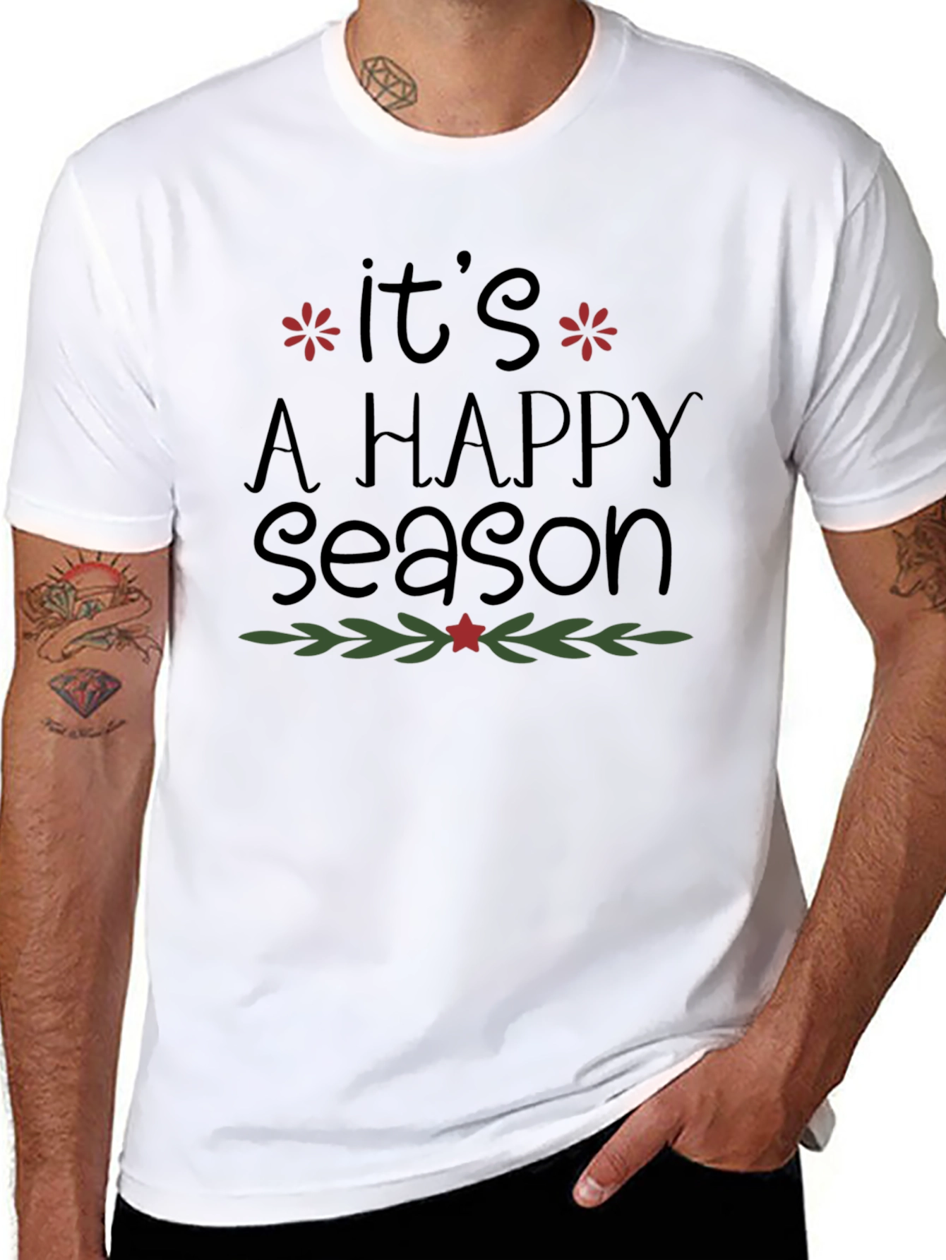 Happy Season Graphic Tee - Black Christmas T-Shirt