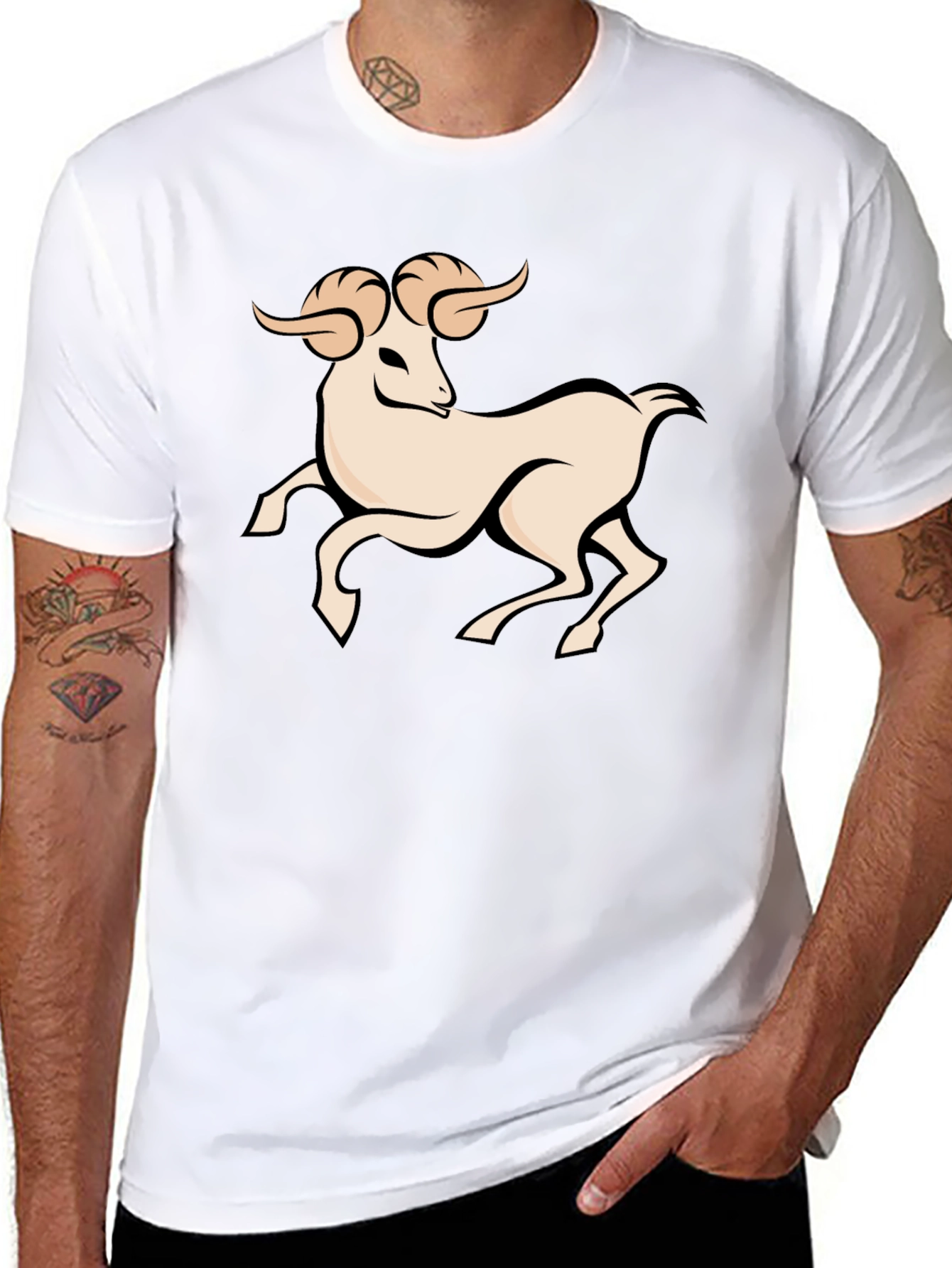 Black Graphic Tee - Aries Zodiac Ram Design
