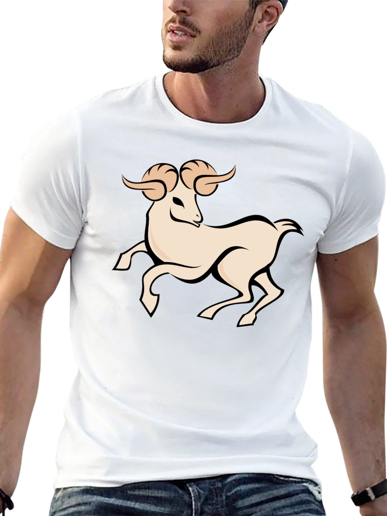 Black Graphic Tee - Aries Zodiac Ram Design
