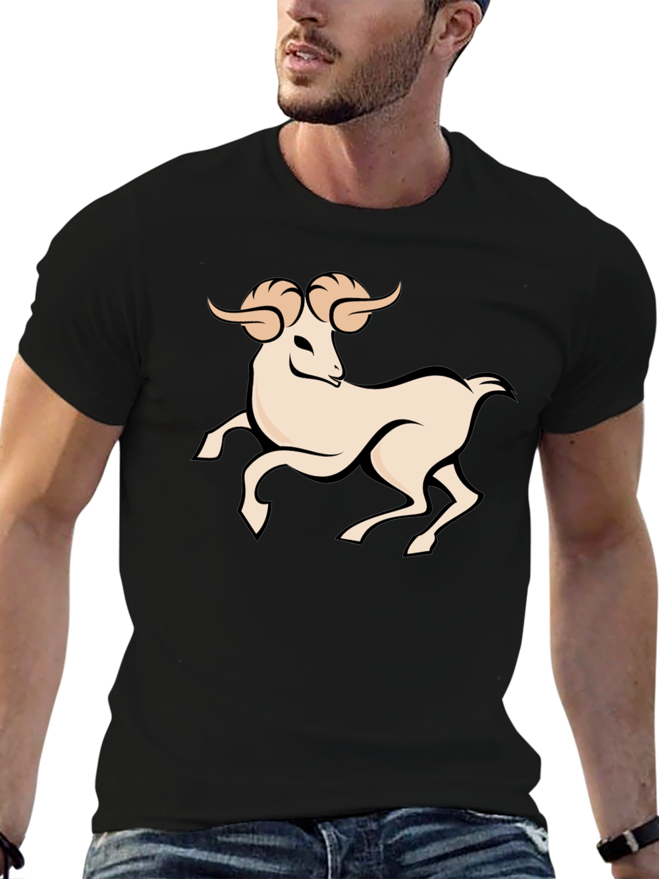 Black Graphic Tee - Aries Zodiac Ram Design