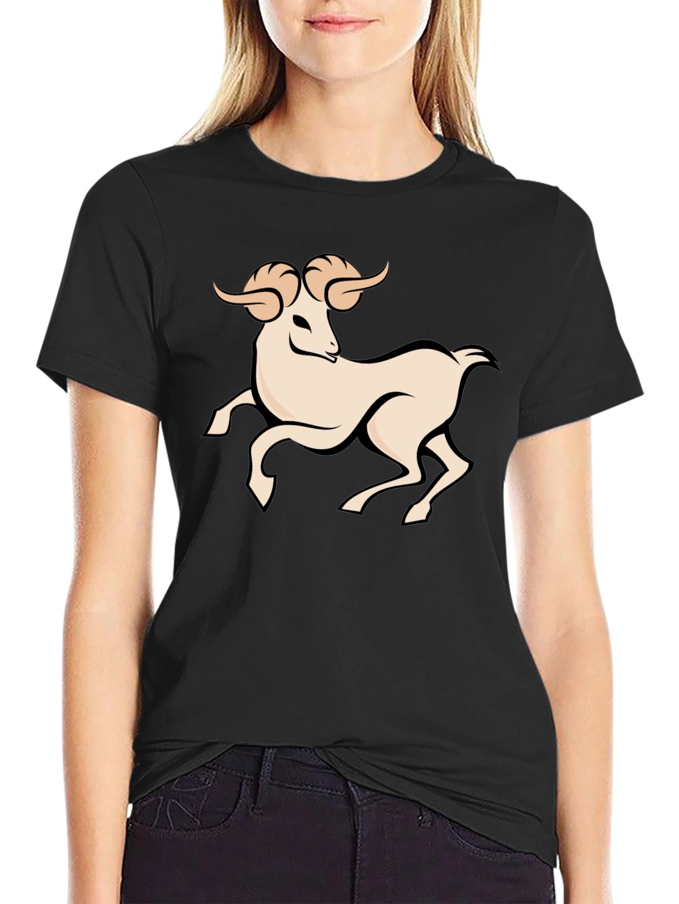 Black Graphic Tee - Aries Zodiac Ram Design